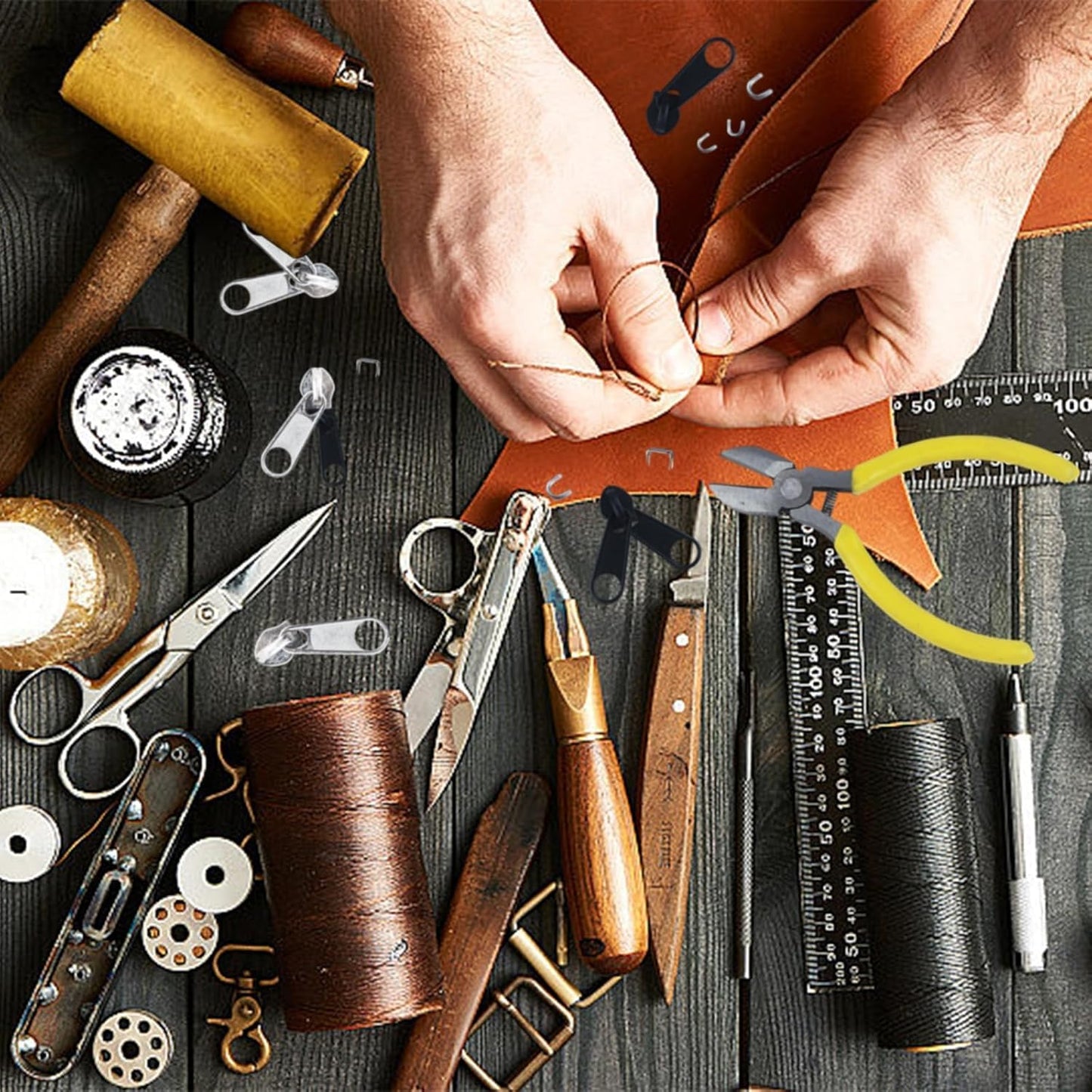 175 Pcs Zipper Repair Kit Sewing Change Zipper Needle-Nose Pliers Silver Black Zipper Clothing Jacket Purse Luggage Backpack Tent Sleeping Bag