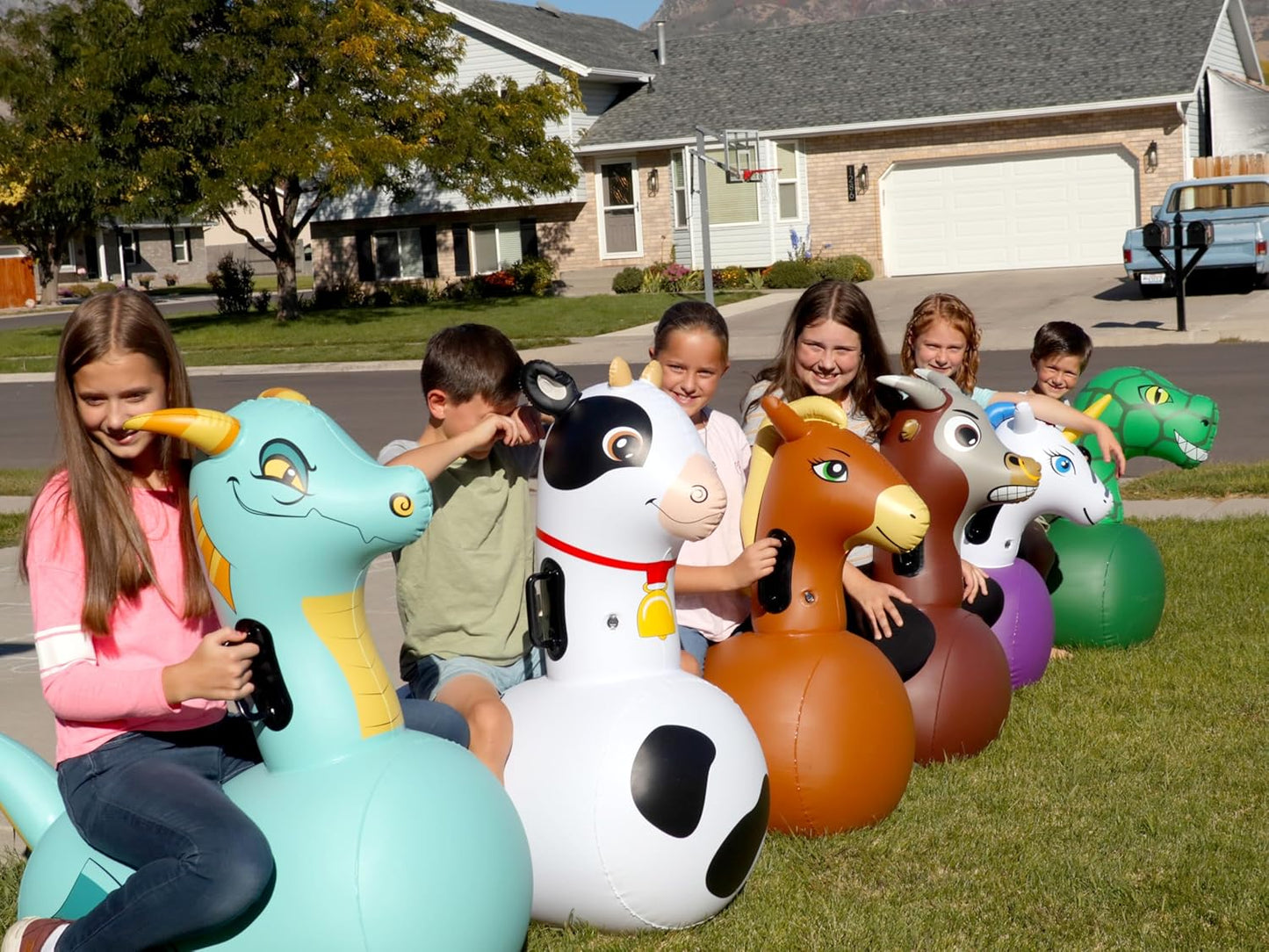 Hearthsong Hop N Go Inflatable Bouncy Cow Riding, Hopping Toys for Kids Ages 5+ - Ride On Bouncer Animal Hopper Jumping Toys for Outdoor Games (2 Pac