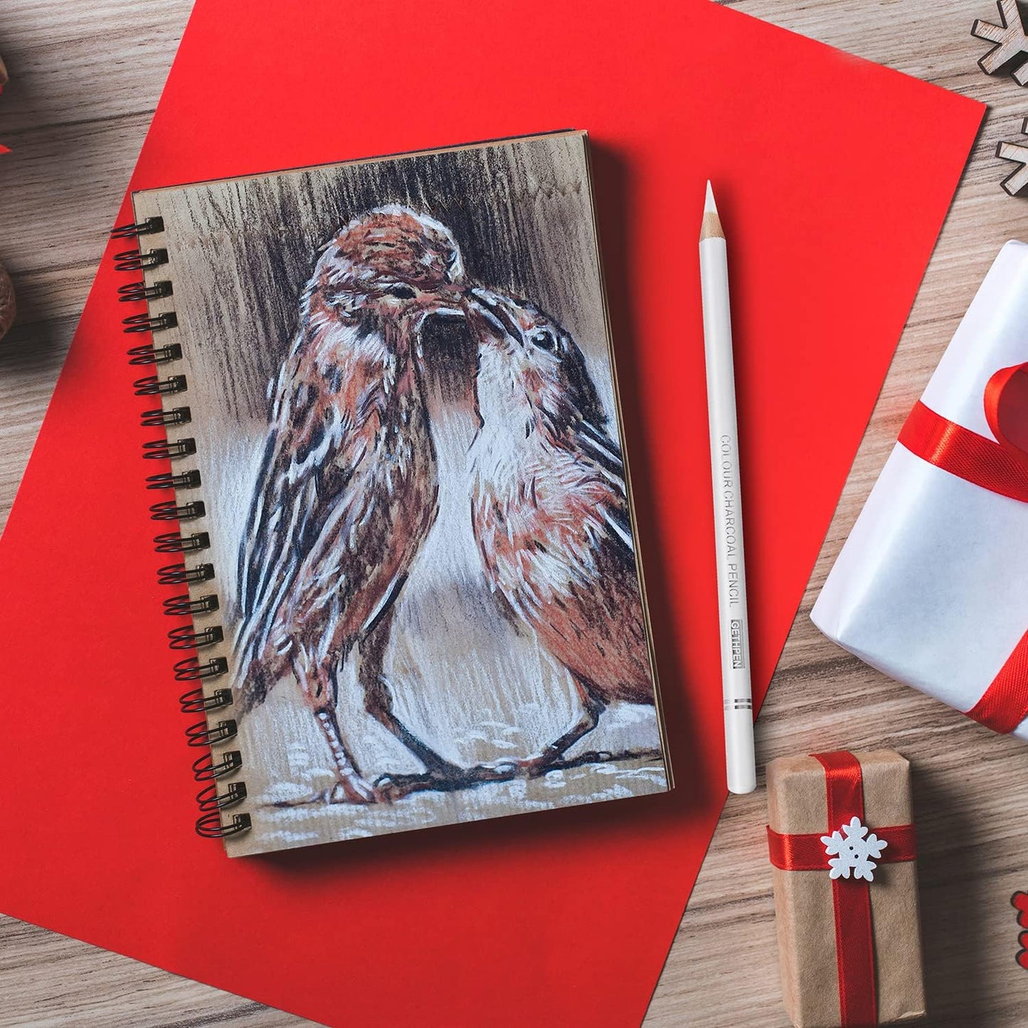 Professional White Charcoal Pencils Set - 6 Pieces Sketch Highlight White Pencils for Drawing, Sketching, Shading, Blending - Beginners & Artists