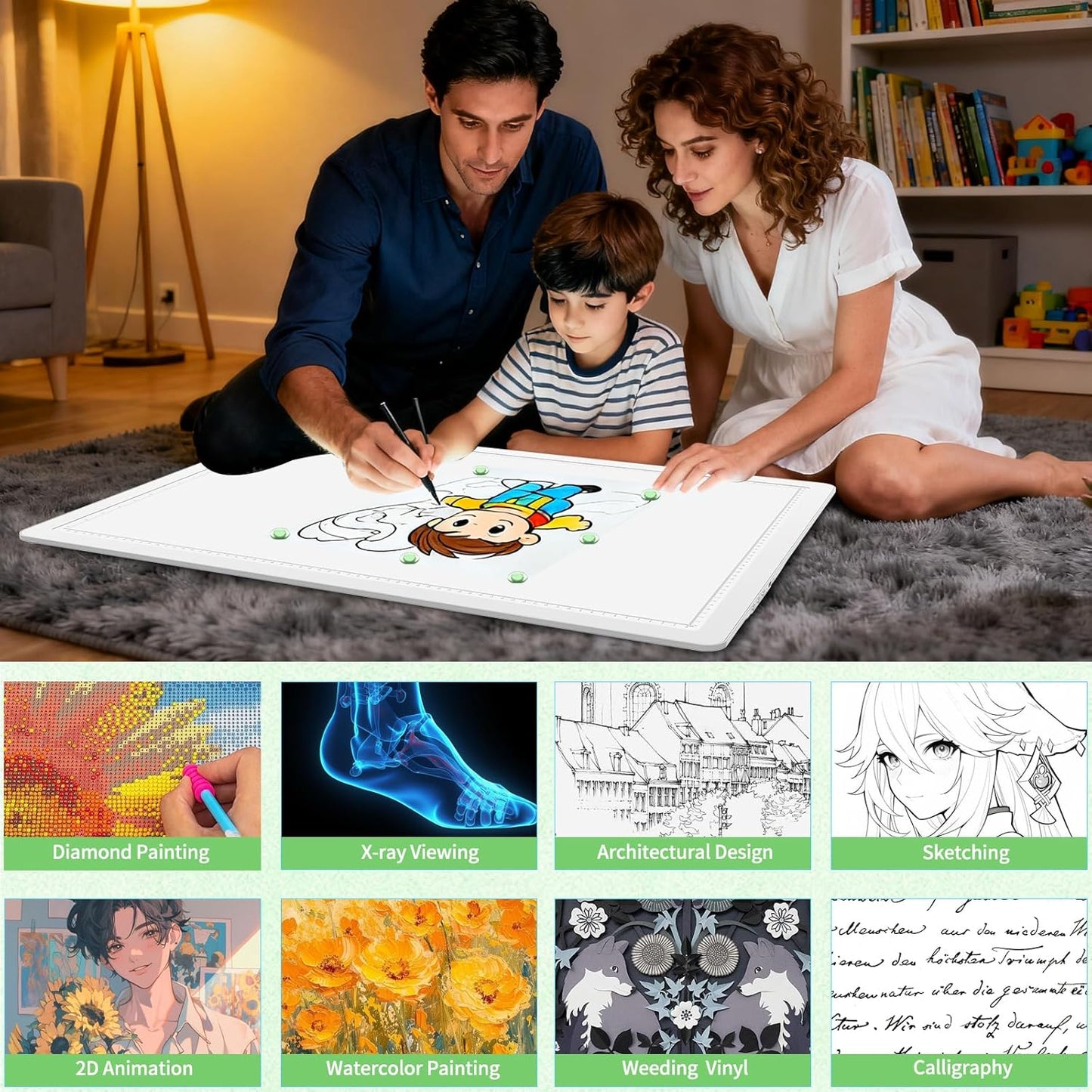 Phylosal Rechargeable A2 Light Pad for Diamond Painting 25.2''x18.4'', Magnetic Tracing Light Box for Drawing, Diamond Art Light Board with Side Button, Wireless LED Light Table for Sketching, Design