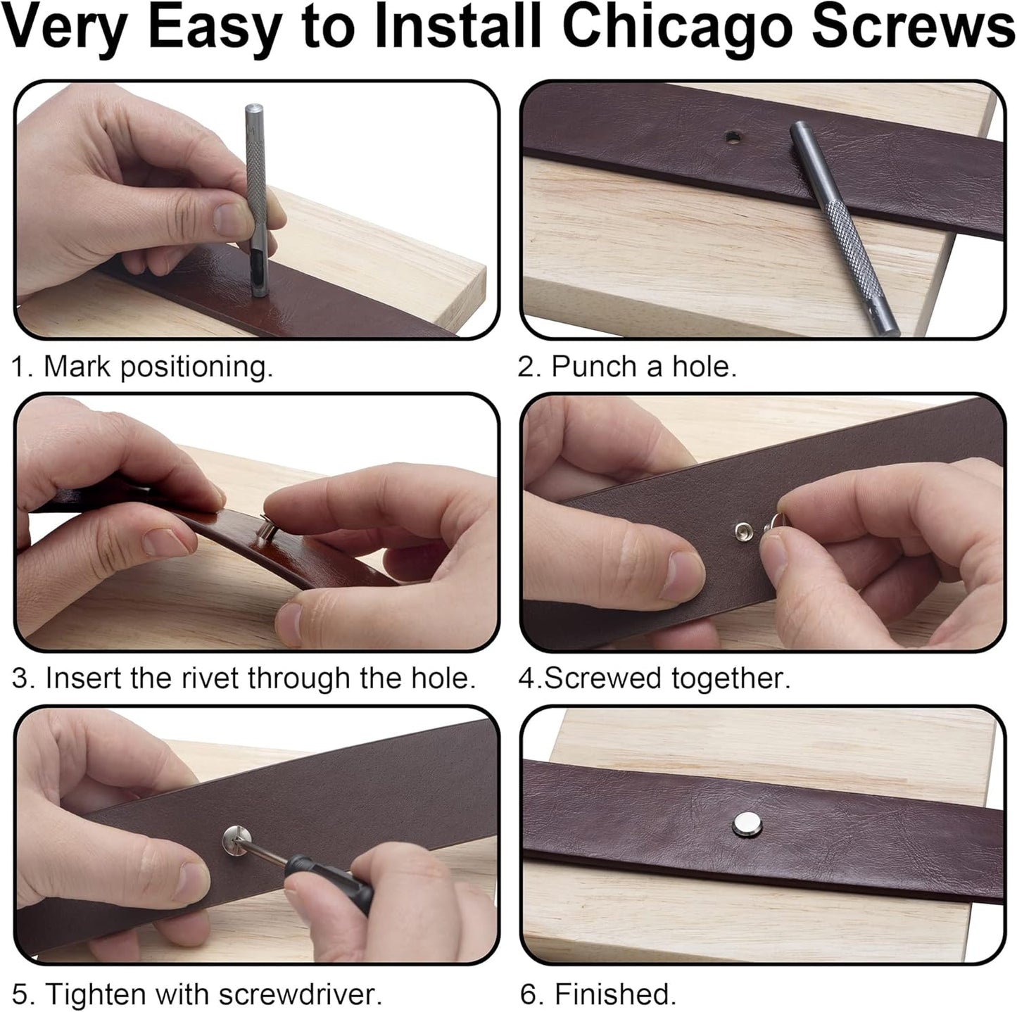 YORANYO 150 Sets 8MM Chicago Screws Leather Rivets for Fabric Chicago Binding Screws Buttons Metal Studs Rivets for Decorate and Repair Belts Bags Shoes Purse Dog Collar Leather Craft (Silver)