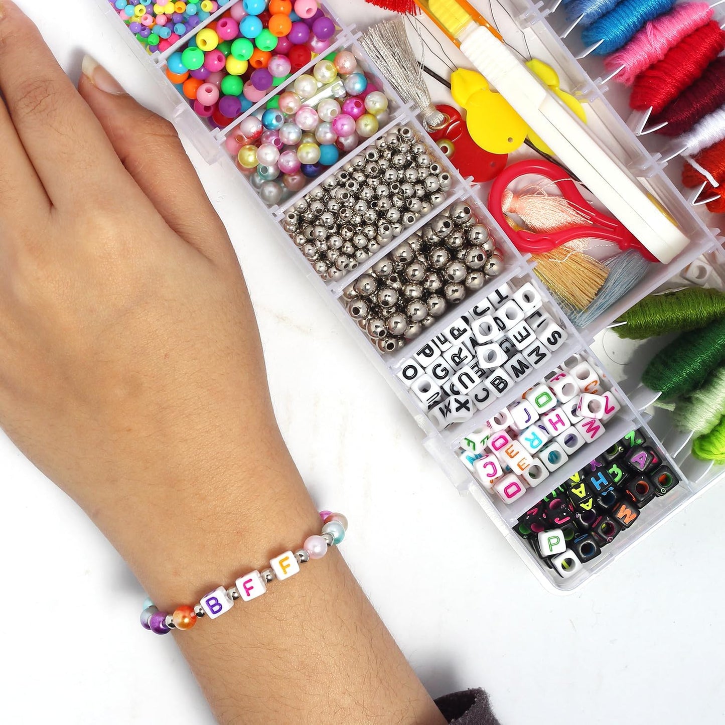 ATTERET 2070Pcs Embroidery Floss Kit for Friendship Bracelets with Alphabet, Pearl, and Large & Small Colored Beads, Tassels & Silver Charms, Great Bracelet Making Kit for Adults