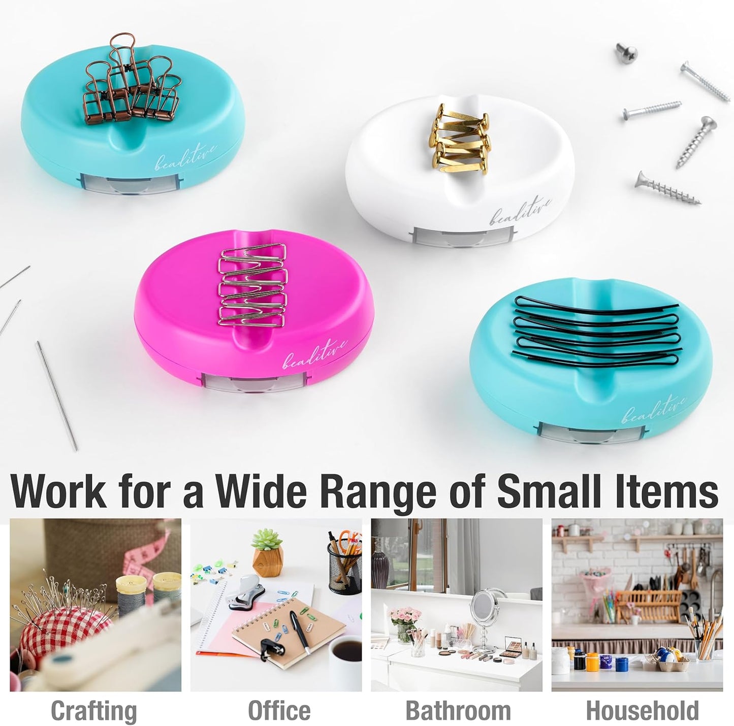 Beaditive Magnetic Pin Cushion with Drawer - Strong Magnet Pin Holder Cushion for Sewing - 50 Glass Head Quilting Pins Included - Chic Pincushion Caddy for Sewing Pins, Paper Clips, Screws β Turquoise