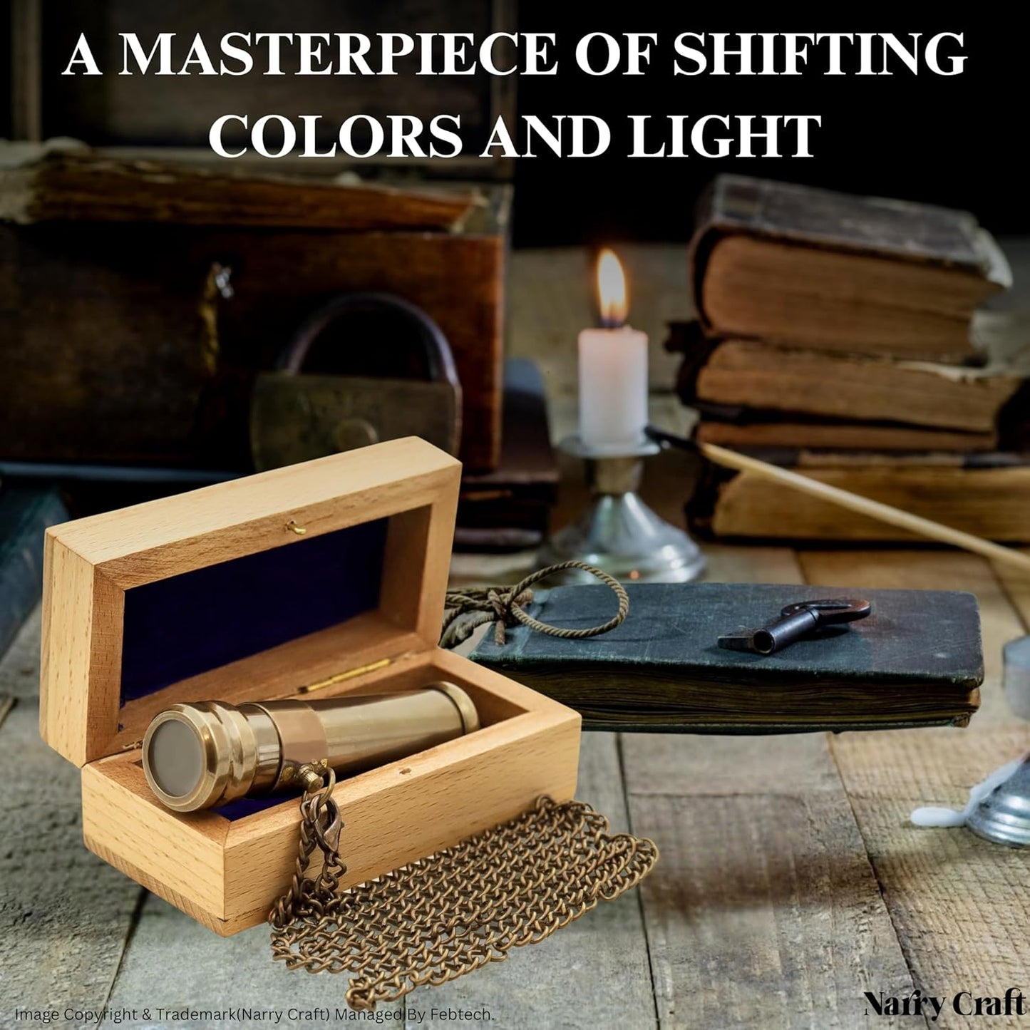 Brass Kaleidoscope with Wooden Box | Handcrafted Vintage Kaleidoscope with Optical Glass Lens & Wooden Storage Box β Collectible Gift for Kids & Adults Last-Minute (Silver/Brass, Small)