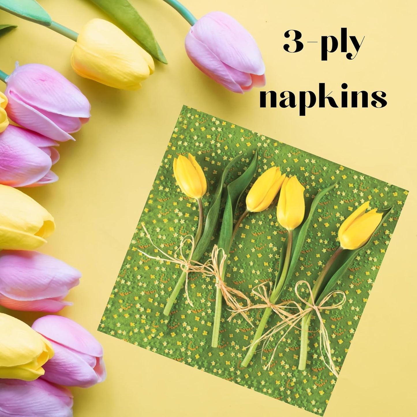 20-ct 13x13 Flowers Paper Luncheon Decoupage Napkins, 3-Ply Servilletas Printed Tulips Flowers Cocktail Napkin for Art, Dinner and Party, Disposable Napkins Decor