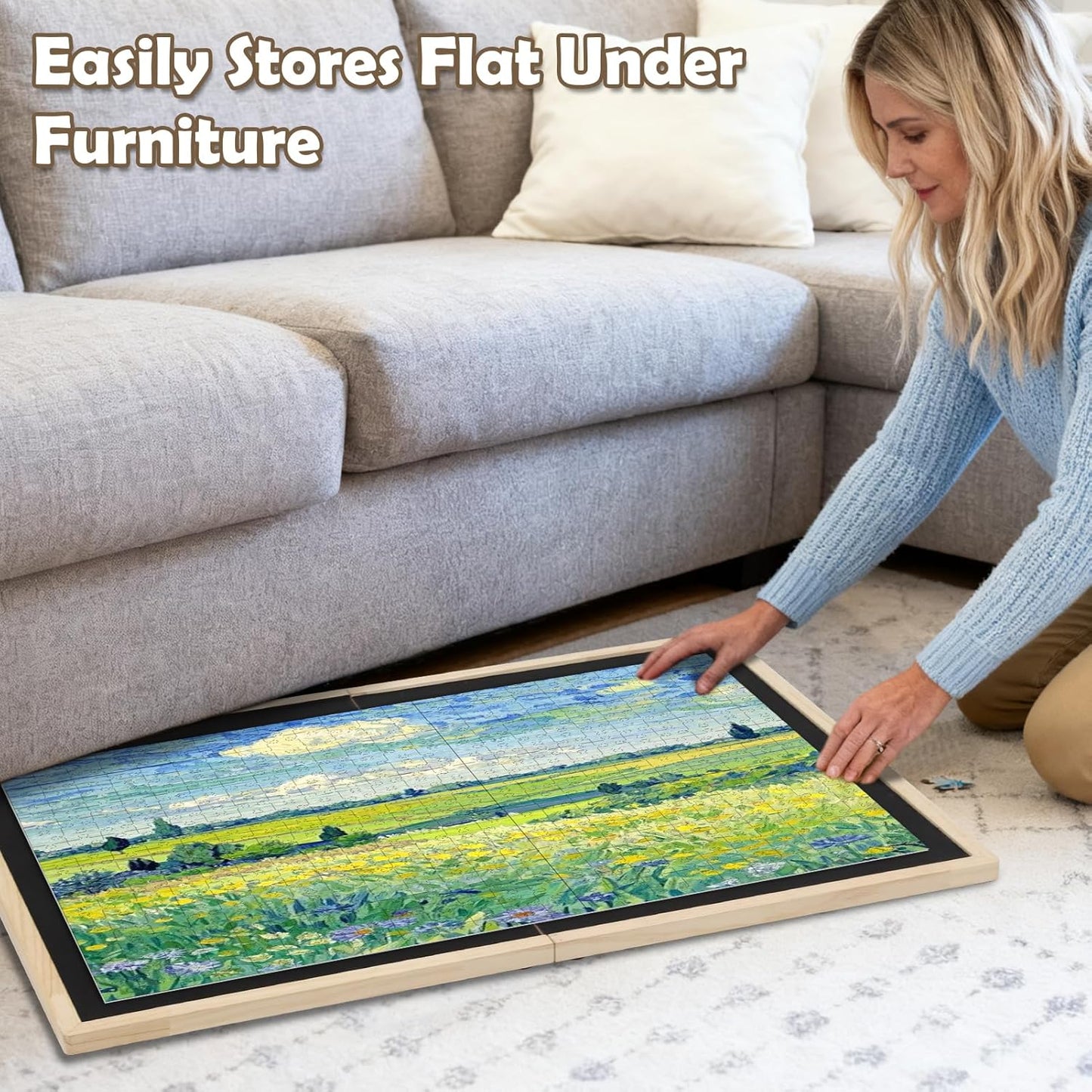 Foldable Puzzle Board, 2-in-1 Tilting & Rotating Wooden Jigsaw Puzzle Table 1500 Pieces with 4 Non-woven Drawers, 36"×26" Portable Puzzle Board with Upgraded Lazy Susan for Adults & Kids, Gift for Mum