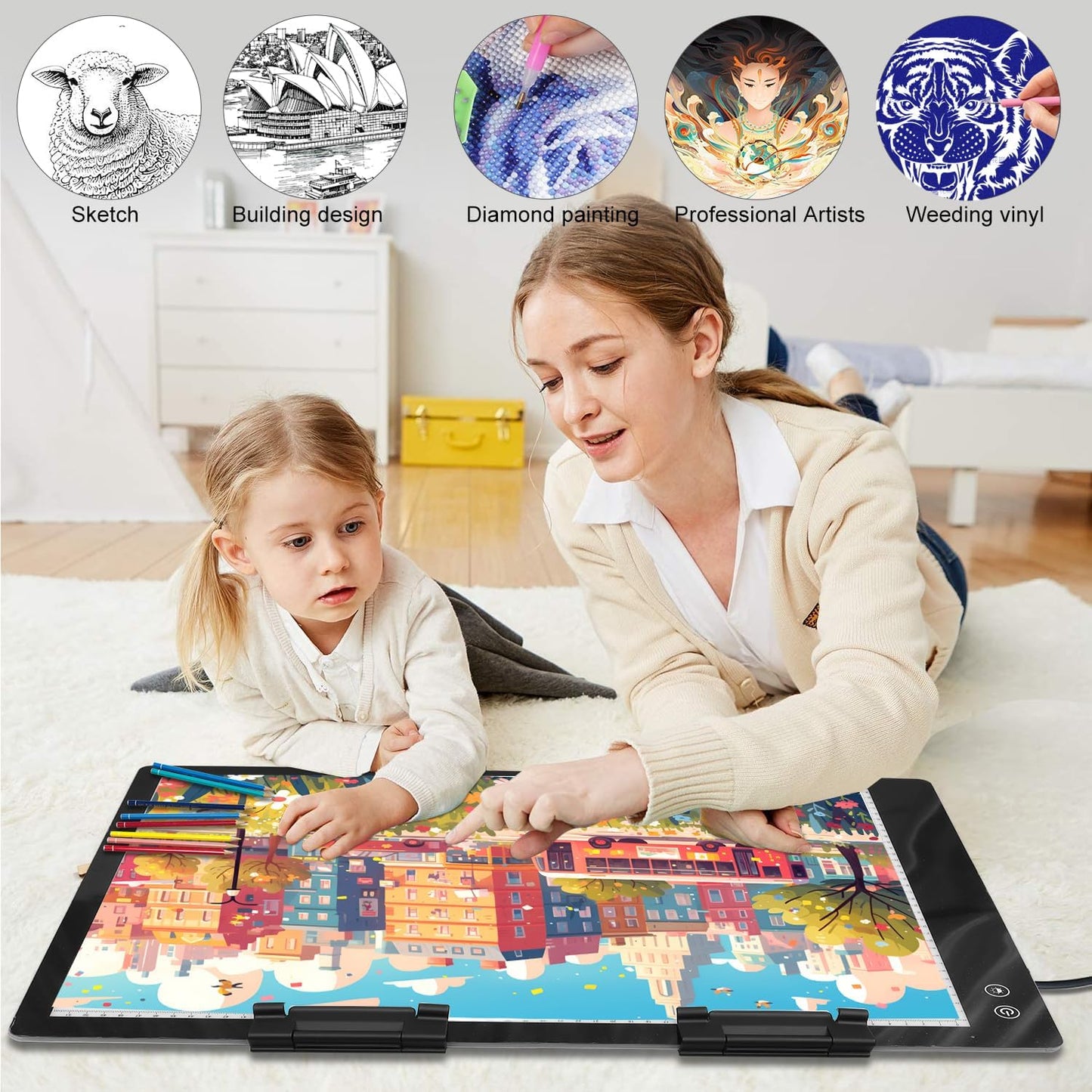 LUXJOYFUL A2 Large Rechargeable Light Box for Tracing,Diamond Painting Light Board 3 Color and stepless dimming,Built-in 5200mAh Battery,Ultra-Thin LED Light Pad for Drawing Vinyl Weeding Animation