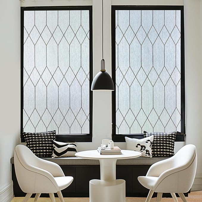 Windimiley Window Privacy Film Stained Glass Static Clings, Bathroom Frosted Leaded Decorative Window Stickers, UV Heat Blocking Opaque Removable for Home Door Coverings (29.5 x 78.7in,Rain)