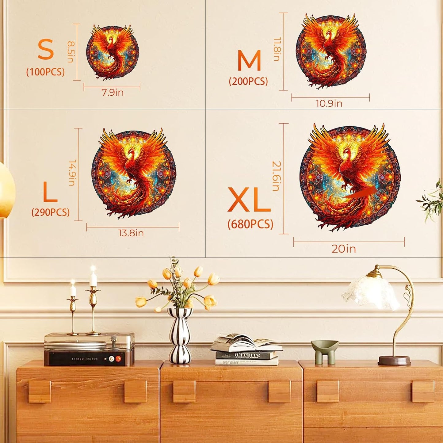 KAAYEE Wooden Jigsaw Puzzles-Wooden Puzzle Adult Unique Shape Advanced Phoenix Wooden Jigsaw Puzzle for Adult,Fathers, Family Puzzles 11.8 * 10.9in 200pcs