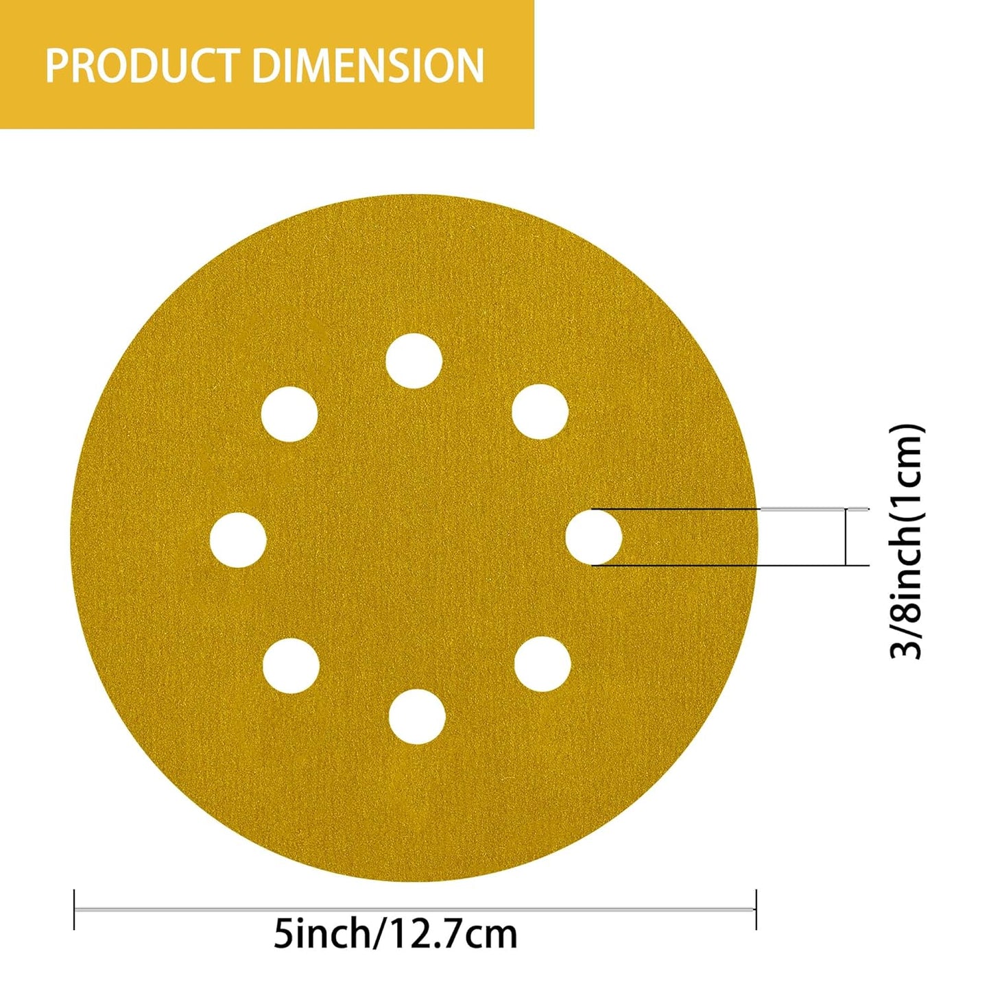 150PCS 400 Grit Gold Sanding Discs, 5-Inch 8-Hole Sandpaper for Random Orbital Sander, for Automotive or Woodworking