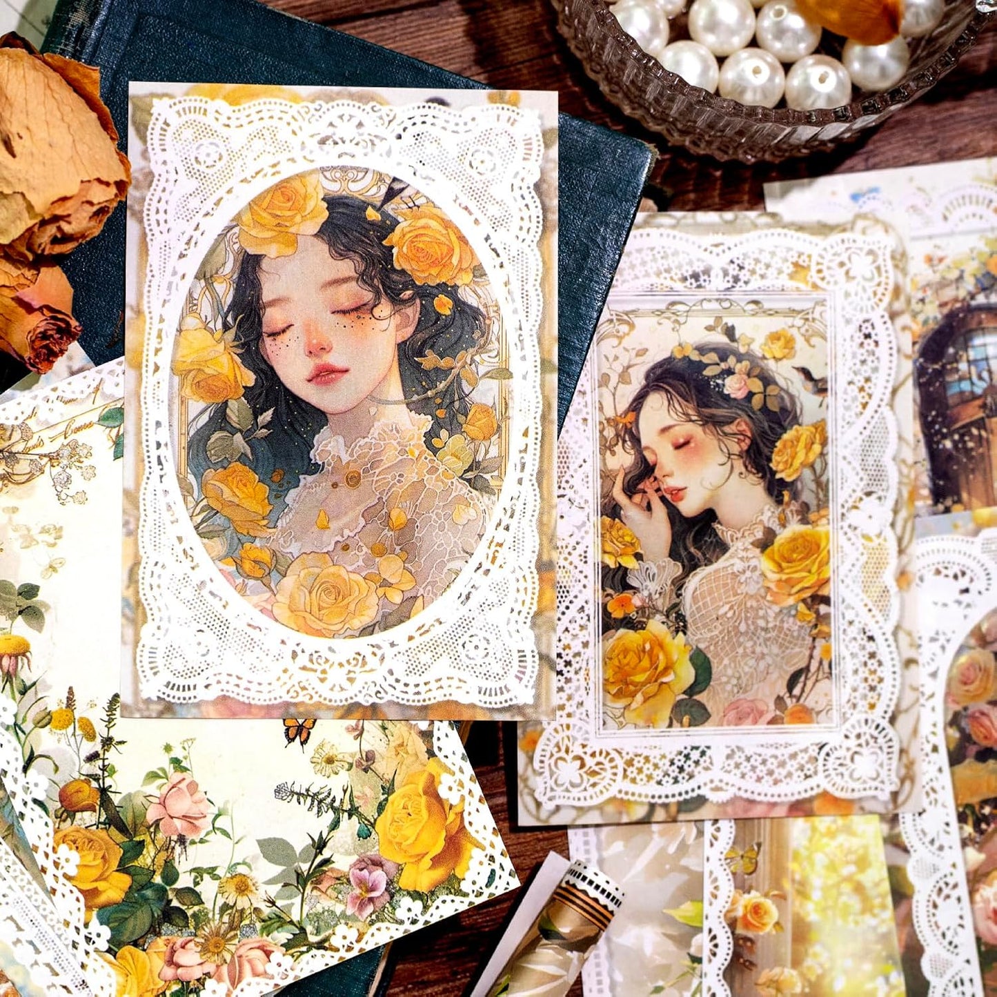 Lace border Scrapbook Paper Set, 150 PCS Goddess of romance Ephemera Pack for Junk Journaling, Scrapbooking, Crafting, DIY Projects, Diaries, and Art Supplies