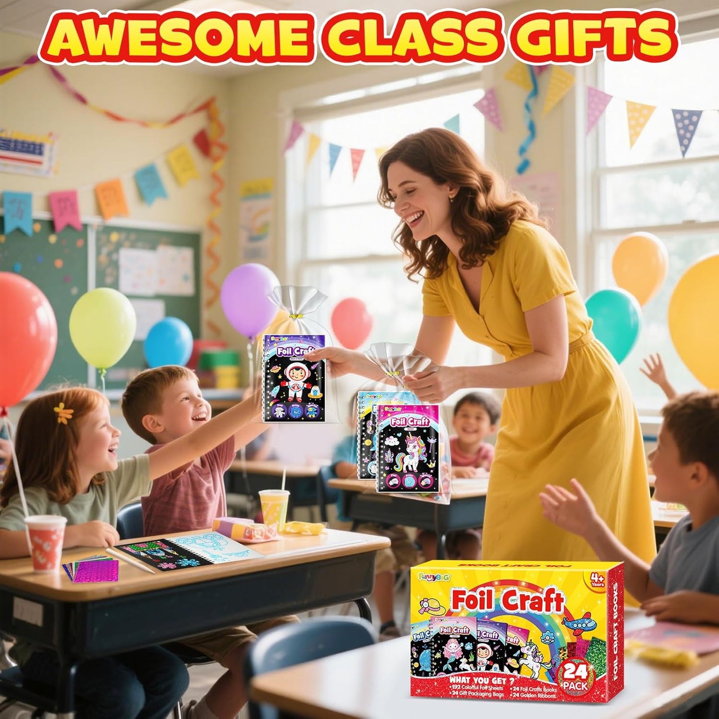 FUNNYB&G Foil Art Party Favors for Kids - 24 Pack Foil Art Crafts Kits Coloring Books, Goodie Bag Stuffers Party Favors for Kids 4-8 8-12, Bulk Birthday Classroom Prizes Girls Boys Gifts Halloween