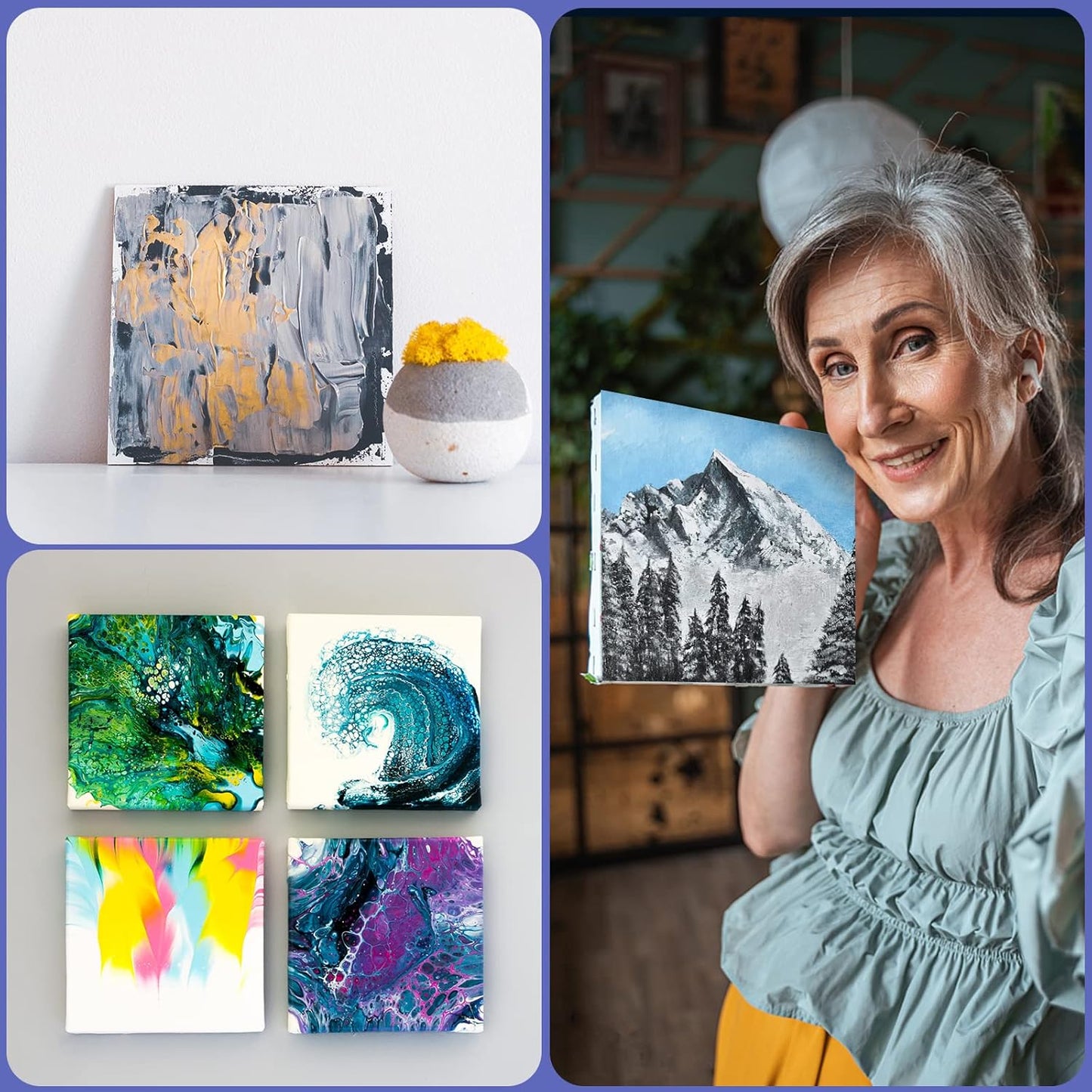 Stretched Canvases for Painting, 8x8, Pack of 24, Primed Acid-Free, 5/8 Inch Thick Wood Frame Blank Canvas, Art Canvases for Beginners, Artists for Oil Paint,Acrylic Paint, Pouring Painting.