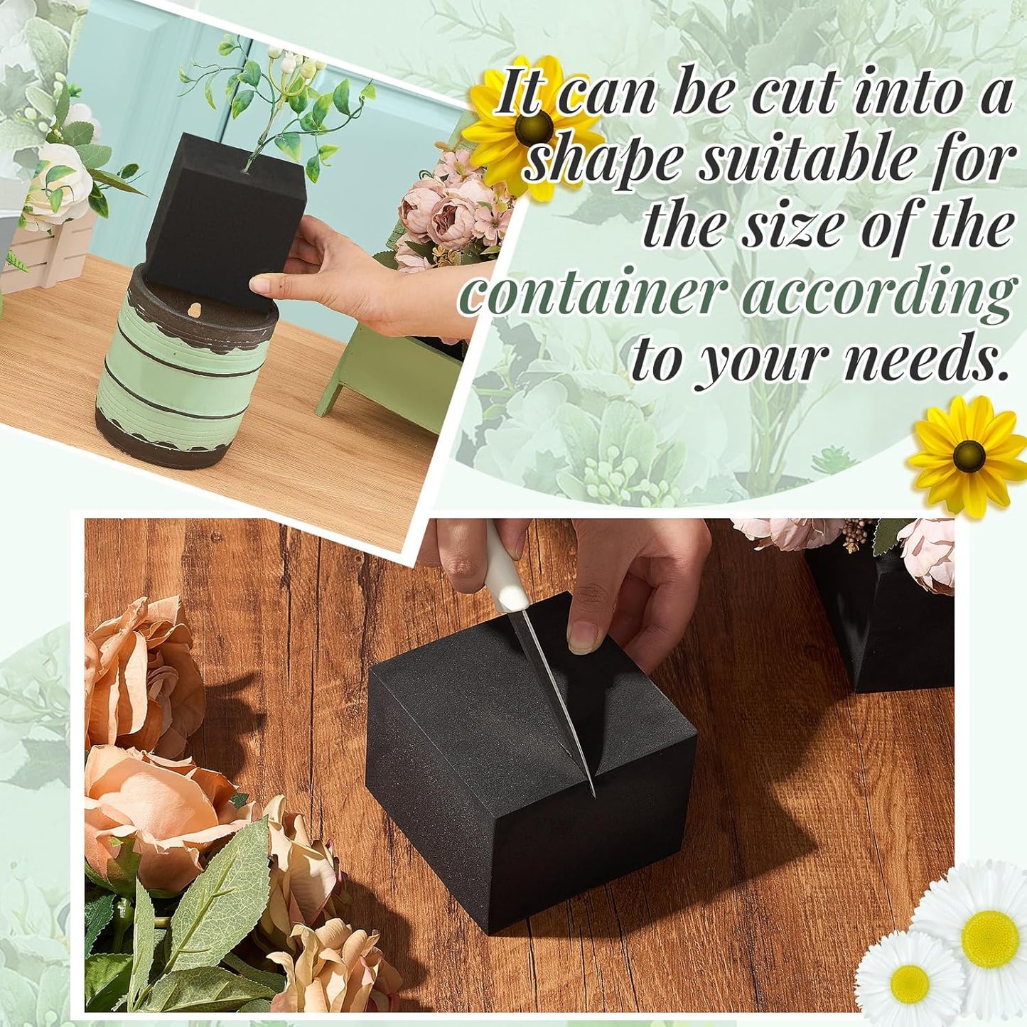 Lallisa 8 Pcs Reusable Floral Foam Blocks Water Weather Resistant Dry Floral Foam for Artificial Flower Arrangements Outdoor Flower Boxes Outside Hanging Planters Wedding Home Decor (4 x 4 x 3'')