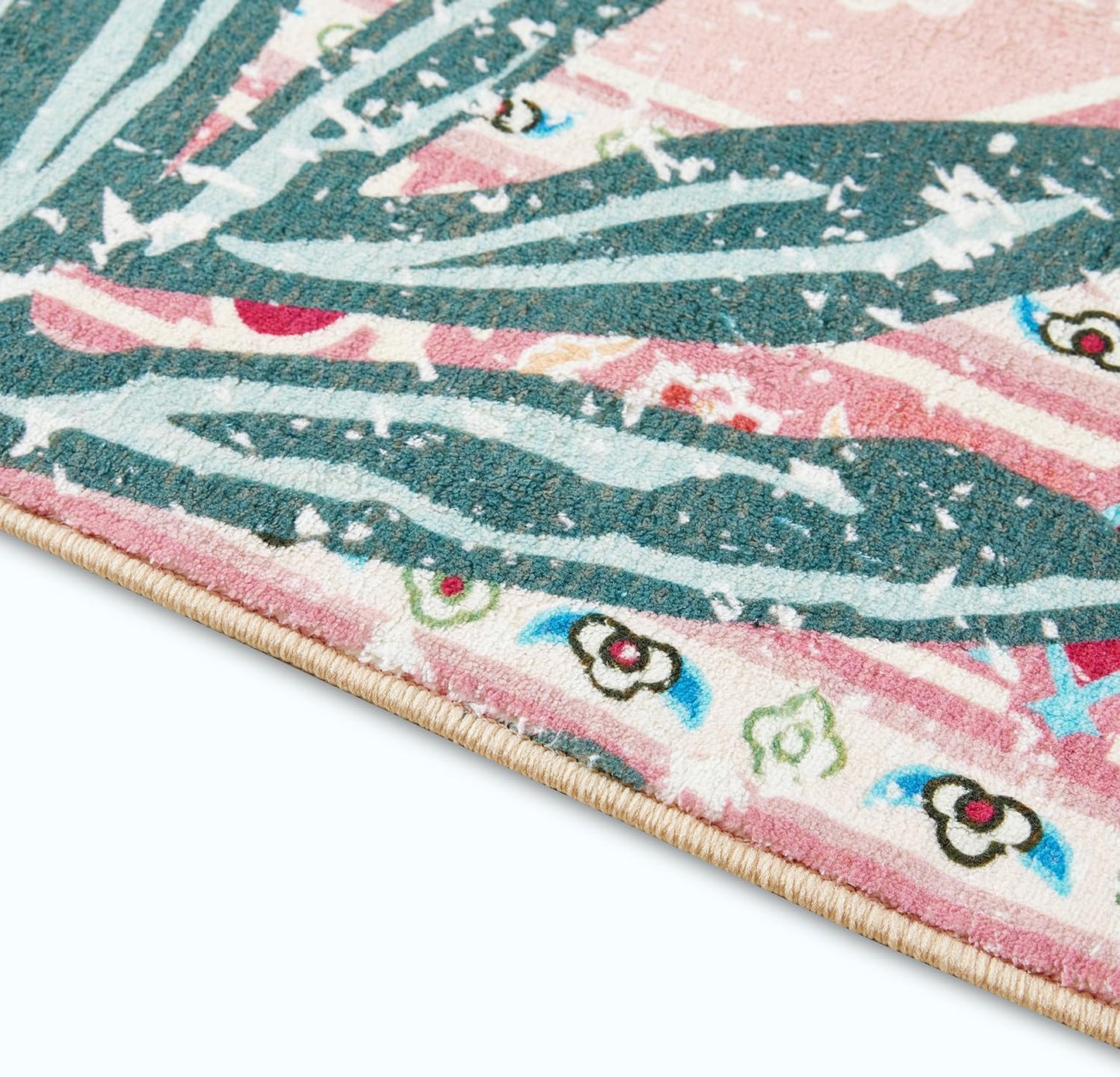 Hippie Rugs, 2x3 Faux Wool Tropical Pink Boho Throw Rugs for Bathroom Kitchen Small Indoor Entryway Rug Modern Vintage Distressed Indian Accent Floor Mat Non-Slip Washable