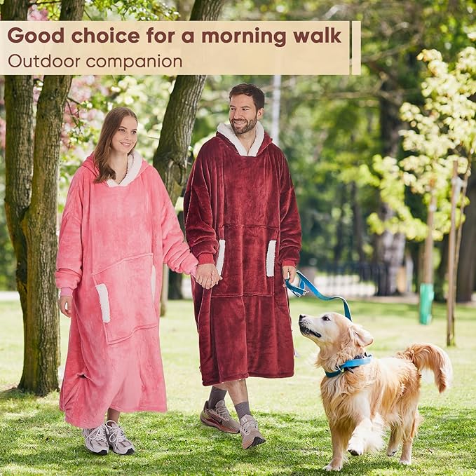 yescool Wearable Blanket Hoodie, Flannel Sherpa Fleece Blanket Sweatshirt for Adults Women Men,One Size Fits All