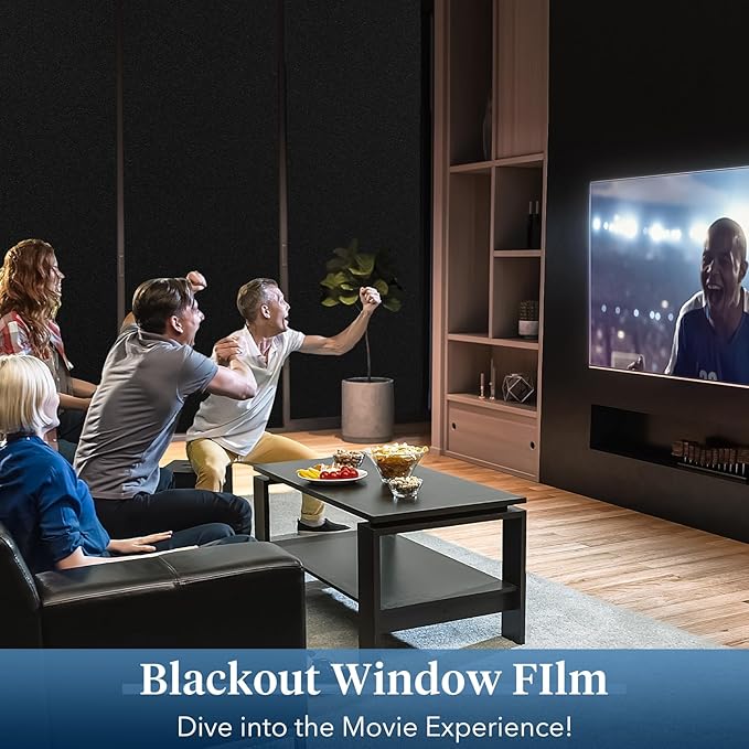 Haton Blackout Window Film, Frosted Privacy Cover for Glass, Sun Light Blocking Black Out Window Tint, Static Cling Room Darkening Heat Control Shades for Home Day and Night, Black 23.6" x 78.7"
