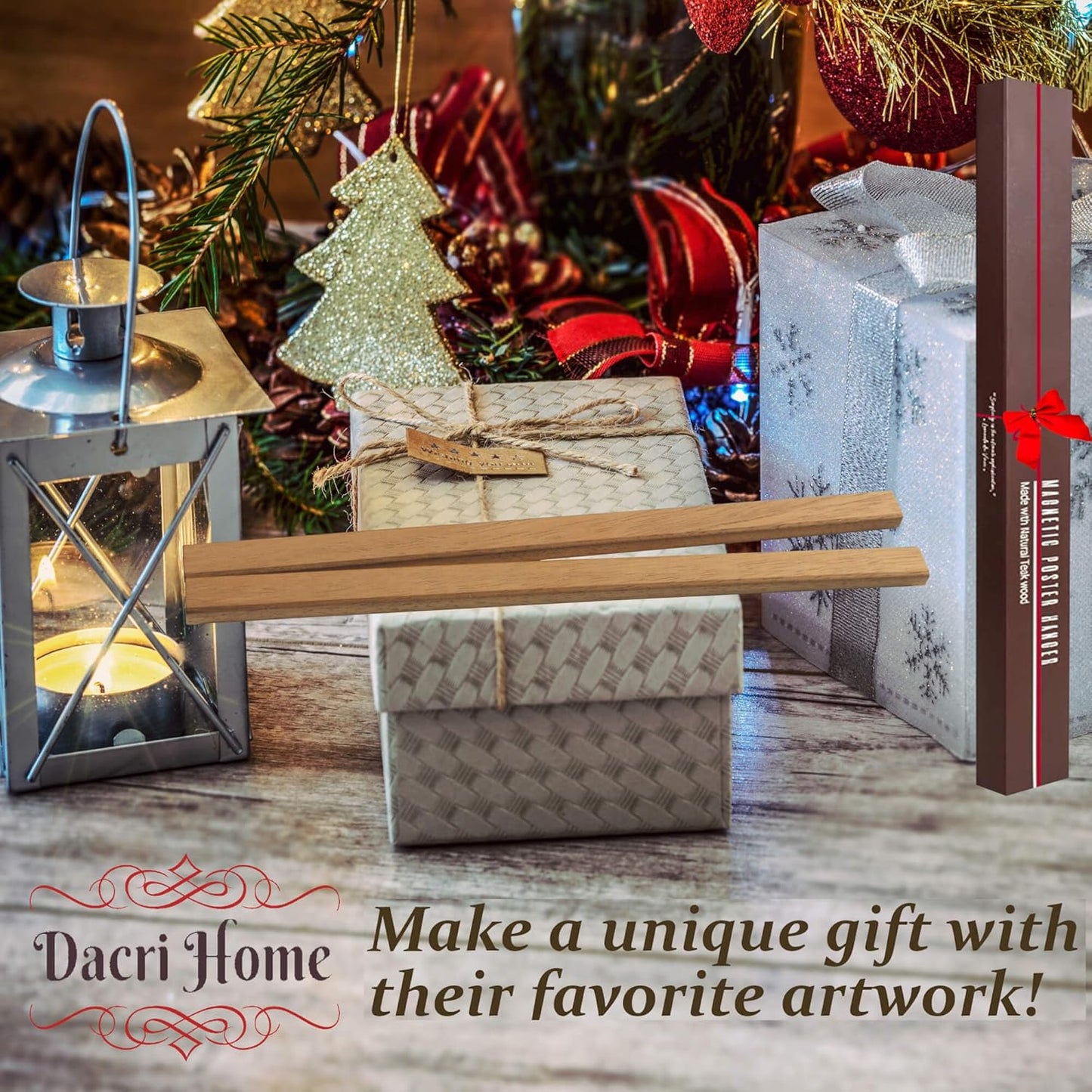 DACRI HOME 54" Magnetic Poster Hanger Frame - Sturdy Teak Wood Poster Frame, Strong Magnets for Easy Hanging Map Picture Print Scroll Wall Art 54x30 54x36 54x38 (54 Inch, Natural Wood)