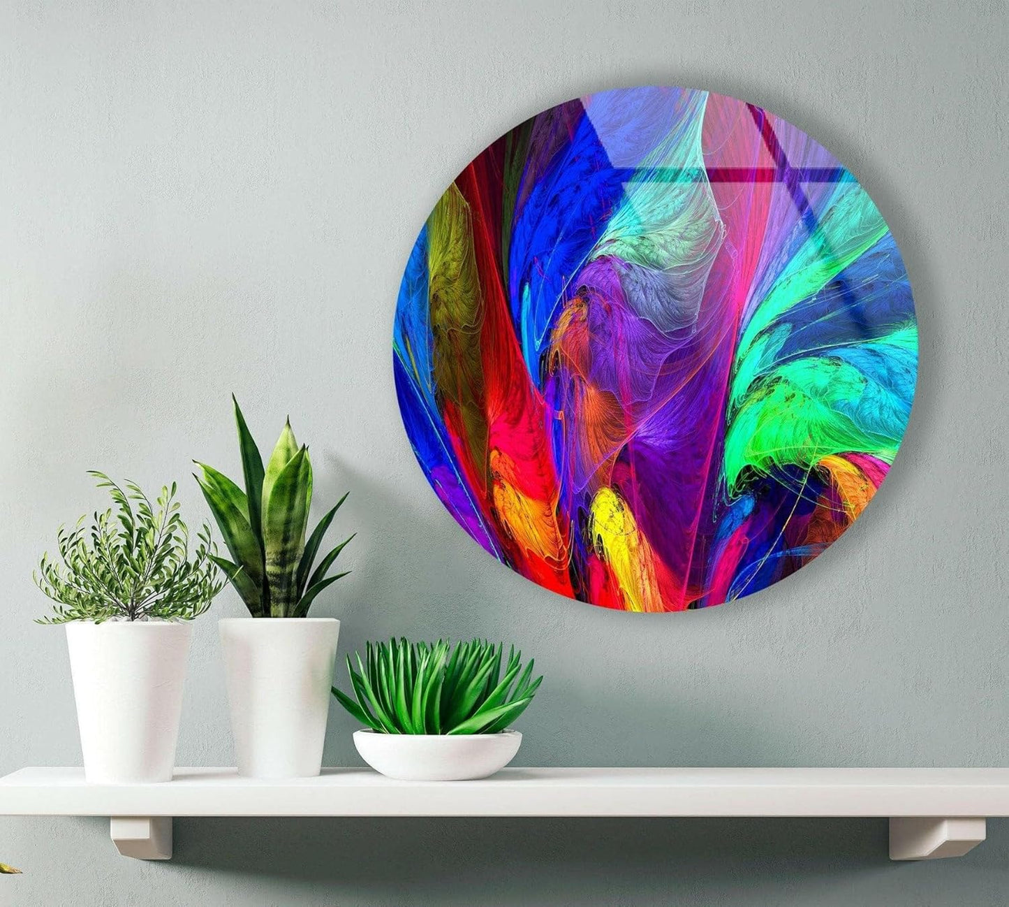 My Photostation.com 10''(25cm) Diameter Neon Colors Abstract Round Glass Wall Art Tempered Glass Printing Wall Decor Large Wall Art Wall Hangings