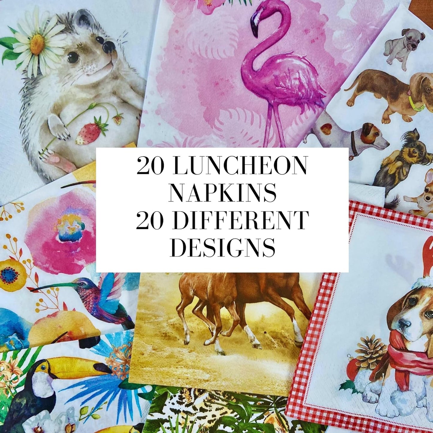 Mystery Pack Decoupage Paper Napkins, 20-ct Assorted Surprise Napkins, Decorative Napkins Random For Art Craft Junk Journal, 20 Different Designs