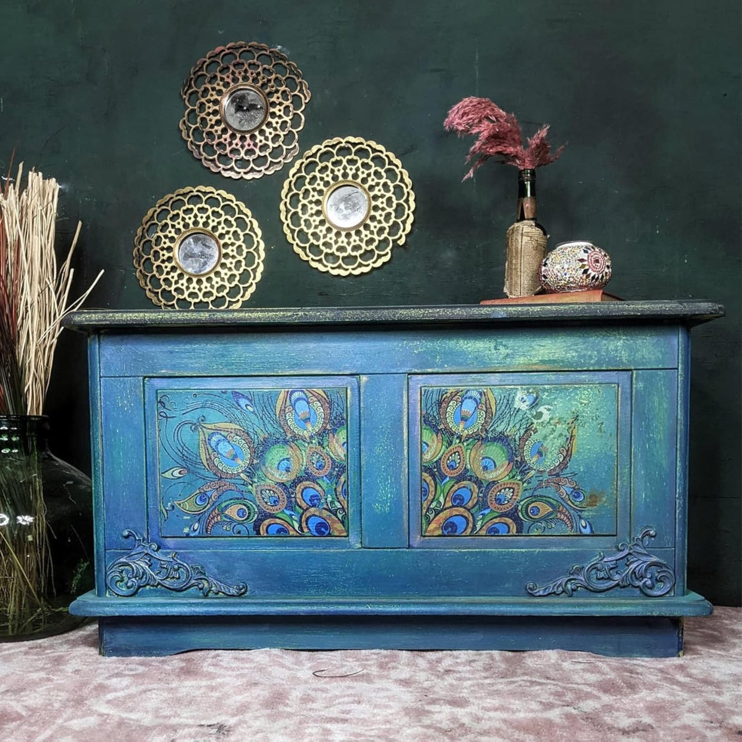 Dixie Belle Paint Company Chalk Finish Furniture Paint - Peacock (4oz) - Matte True Teal Chic Chalk Mineral DIY Furniture Paint