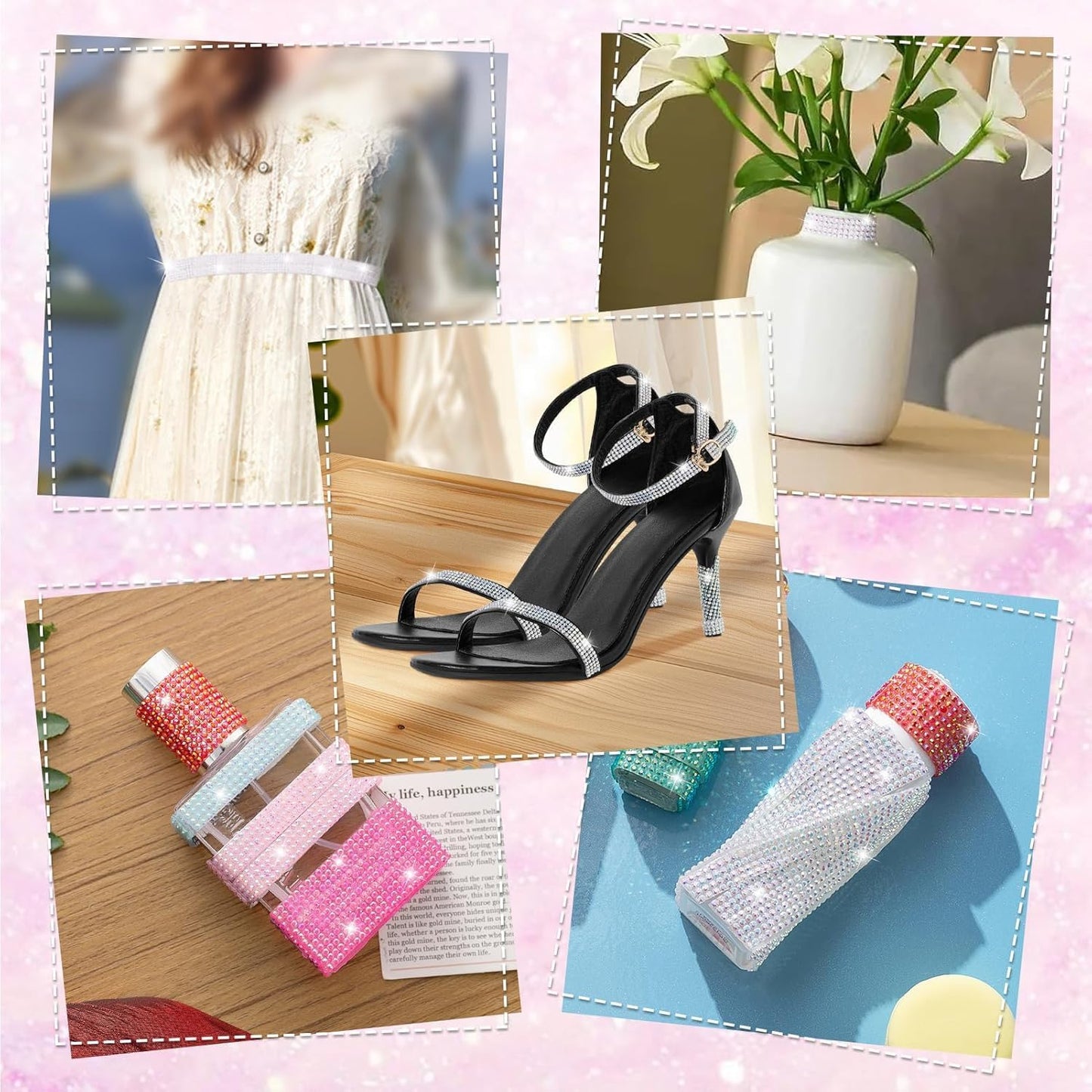 Rhinestone Ribbon Self Adhesive Crystal Rhinestones, 6-Rolls Bedazzling Strips, 6-Yard Rhinestone Strips for DIY Craft, Rhinestones Tape Self Adhesive