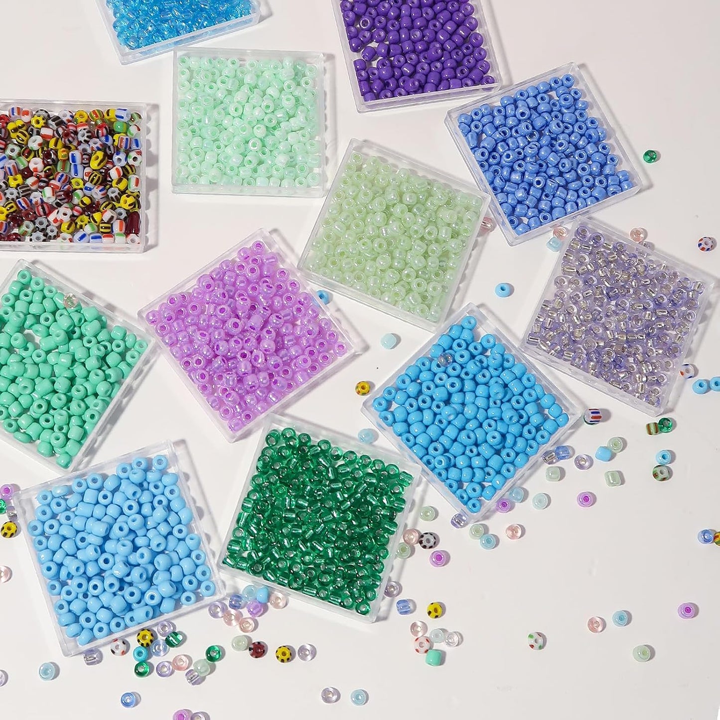 11200pcs Glass Seed Beads for DIY Crafting Bracelet Necklace Embroidery Jewelry Making Supplies (3mm, 400pcs/Color, 28 Colors, Blue Scheme)