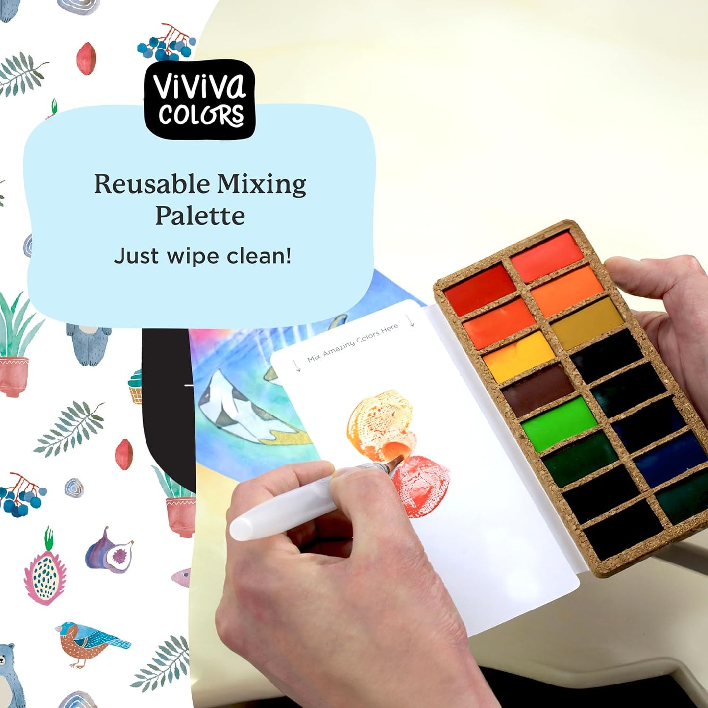 Viviva Colors Travel Watercolor Paint Set - Original 16 Watercolor Paints for Adults, Beginners, Artists, Hobbyists - Lightfast, Vibrant, Handmade & Portable Watercolor Kit with Mixing Palette