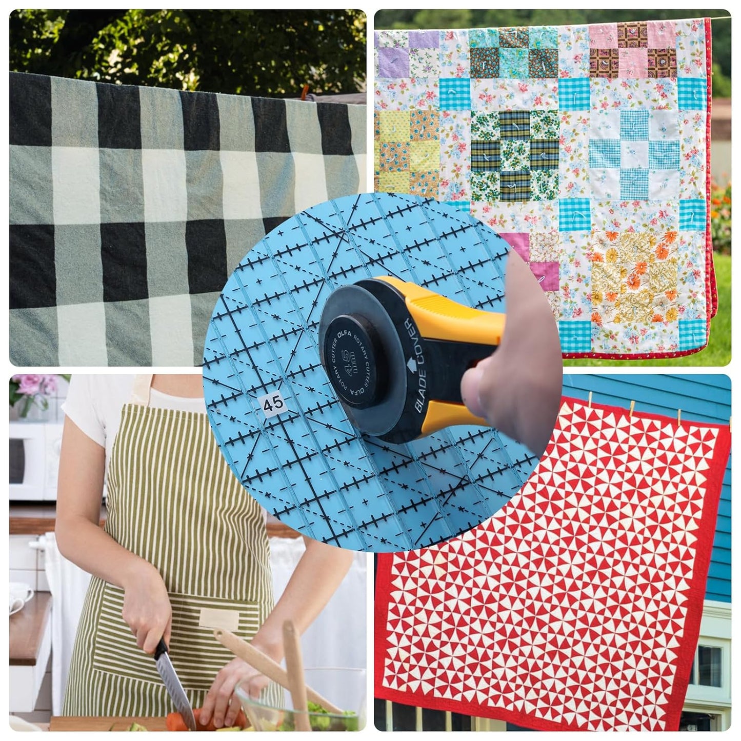 Quilting Ruler, 12.5 x 12.5 Inches, Slotted Design for Precise Fabric Cutting