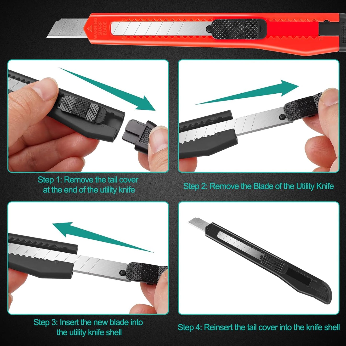 DIYSELF 24Pack Box Cutters (9MM Wide Blade Cutter) Utility Knife Box Cutter Retractable, Compact, Extended Use for Heavy Duty Office, Home, Arts Crafts, Hobby(Mix)