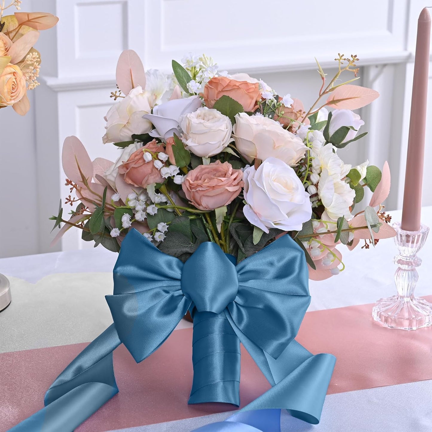 Blue Smoke Satin Ribbon 3 Inch X 15 Yards Solid Color Double Faced Ribbons Perfect for Crafts Wedding Decor Bow Making Arts Sewing and More