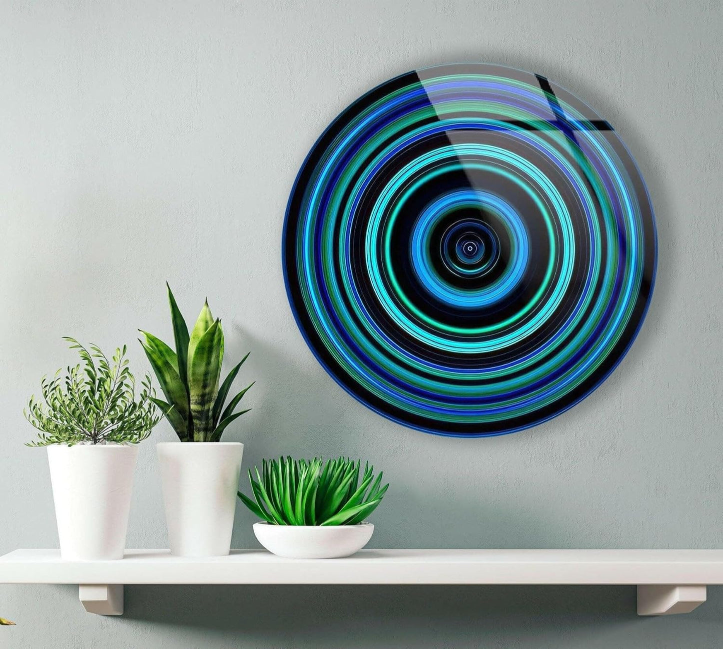 My Photostation.com 39,4''(100cm) Diameter Blue and Green Round Glass Wall Art Tempered Glass Printing Wall Decor Large Wall Art Wall Hangings