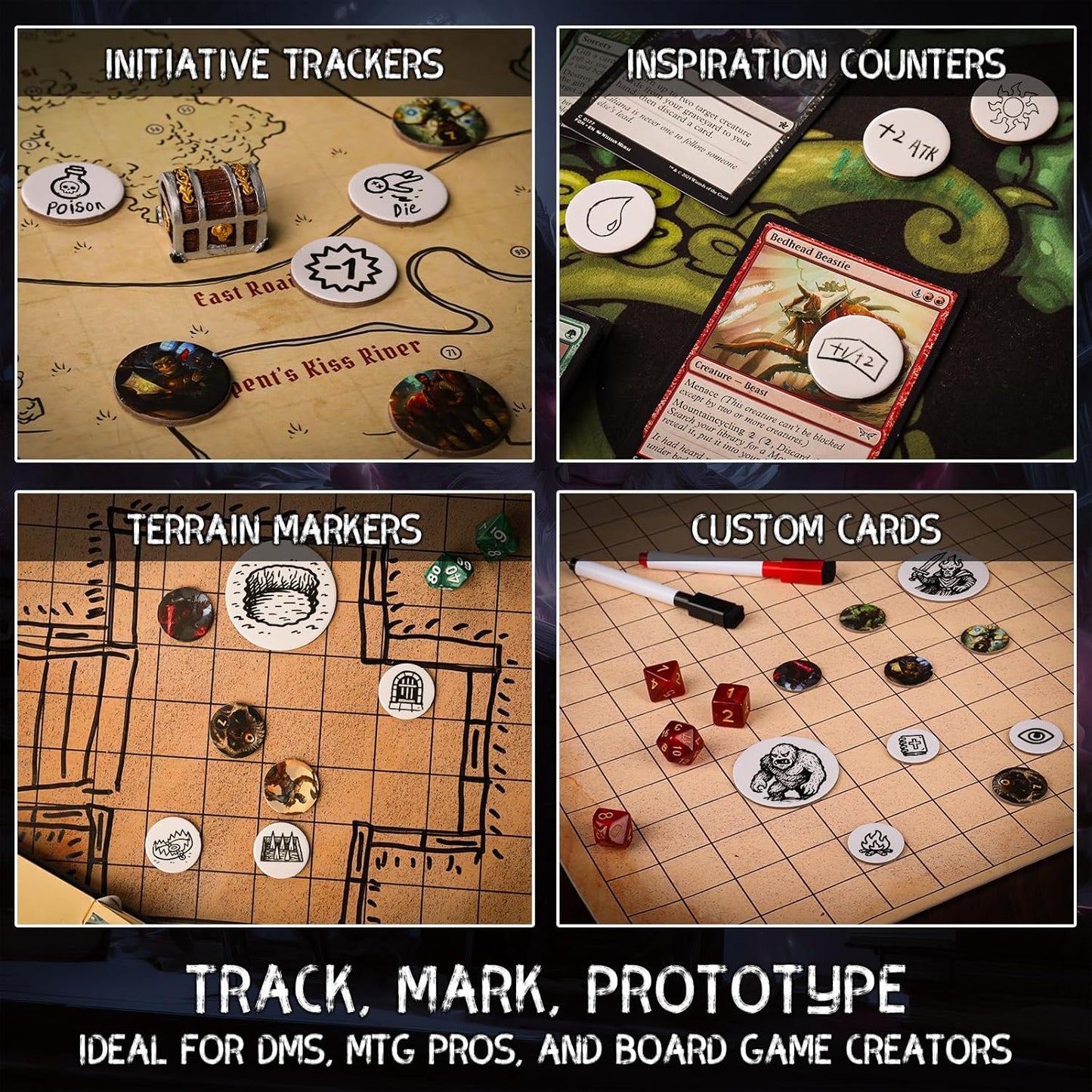 CZYY RPG Dry Erase Token Set - 192 PCS | Reusable Blank Tokens, Creature Tokens, 5E Class Characters with Maker Pens | Ideal for DND, Pathfinder, TTRPGs, MTG & Board Game