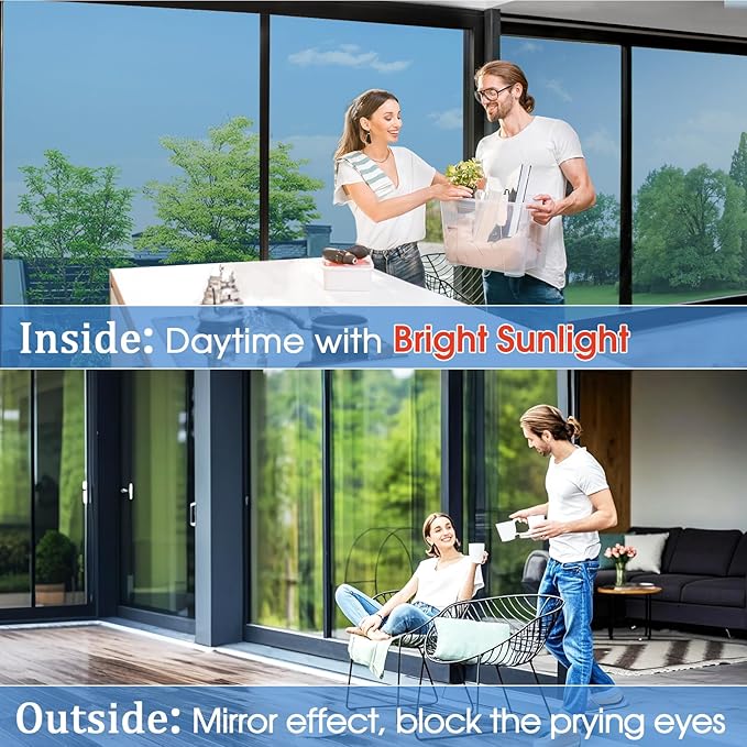 Coavas One Way Privacy Window Film,Daytime Window Tint for Home, Reflective Mirror Glass Window Film See Out Not in,Heat UV Blocking Anti-Glare Window Covers with 3 Tools, 35.4 x 78.7 Inch, Blue