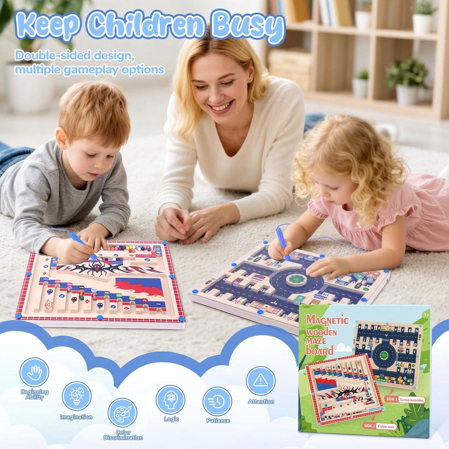 2 in 1 Magnetic Color and Number Maze Montessori Toy for Girls Educational Magnetic Puzzle Game Wooden Board for Preschool Learning Activities and Busy Playtime Magnetic Maze for Developing Skills