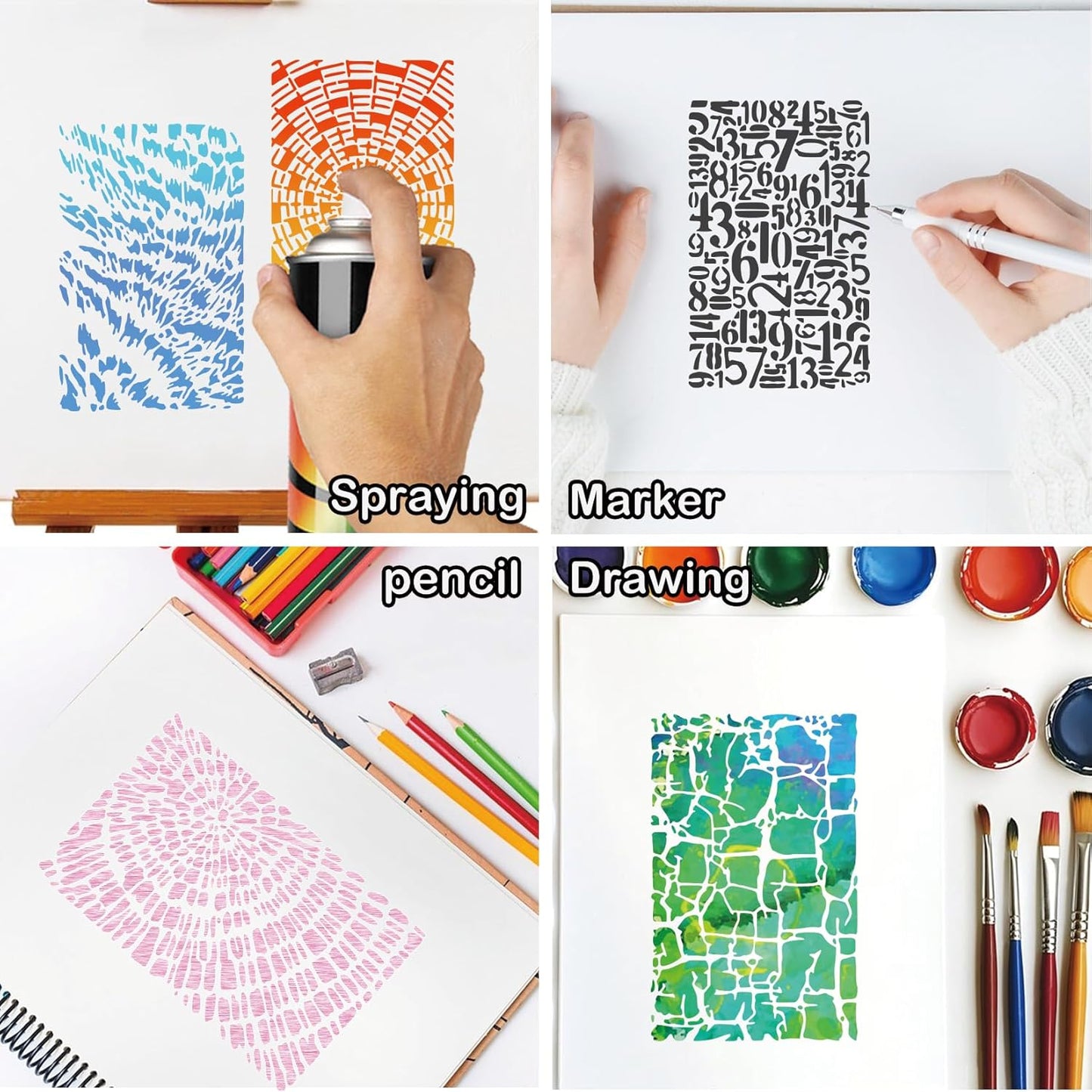 16 Pieces Stencils for Painting, Abstract Texture Mixed Media Art Supplies Crafts Reusable Layering Stencil Brick Pattern Templates for Drawing Card Making Canvas Furniture Paper (Texture)