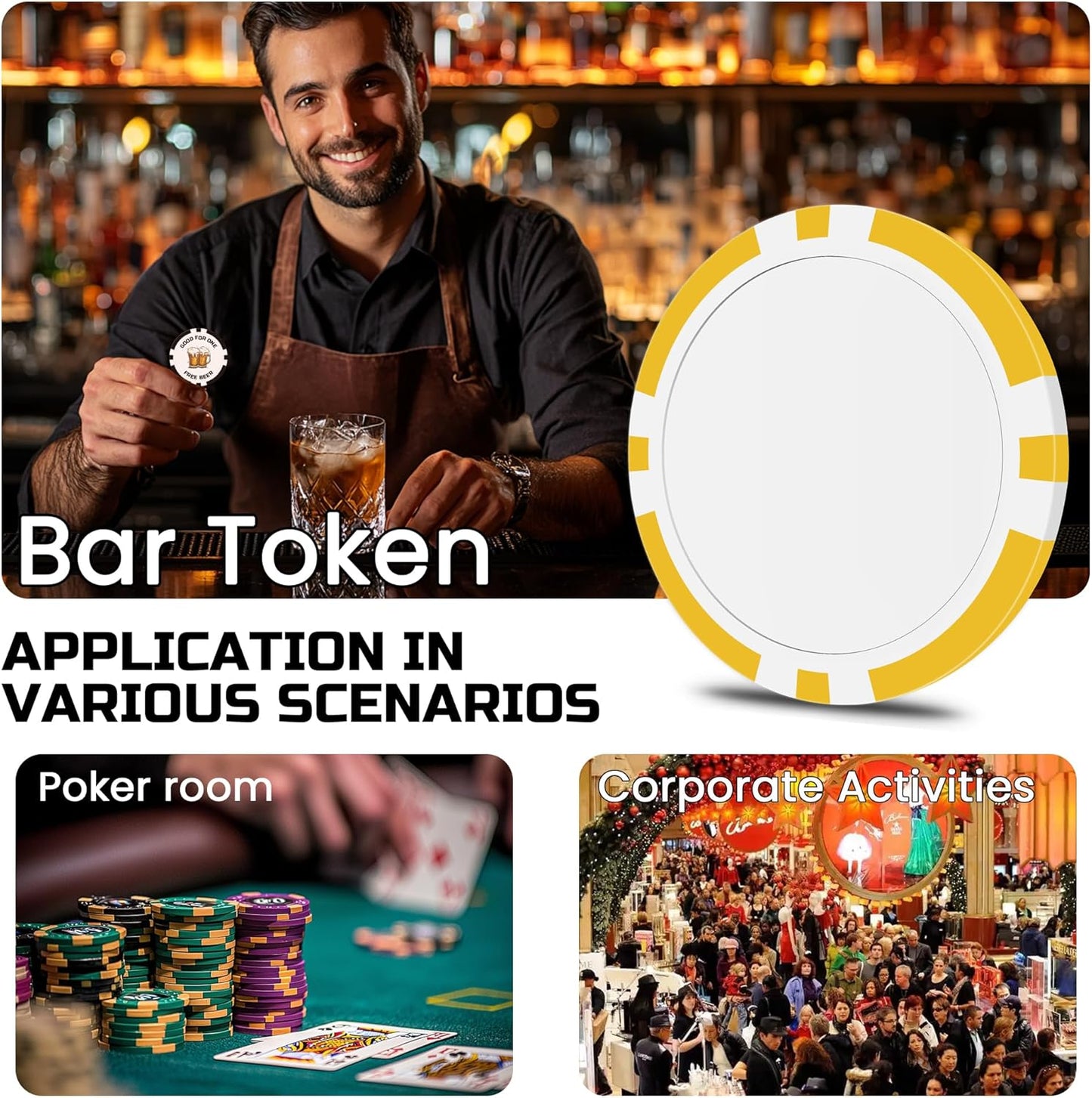 50 Custom Poker Chips, Personalized with Your own Logo, Photo or Text - 11.5g Casino Chips for Poker Gram, Tournaments, Business Card, Token