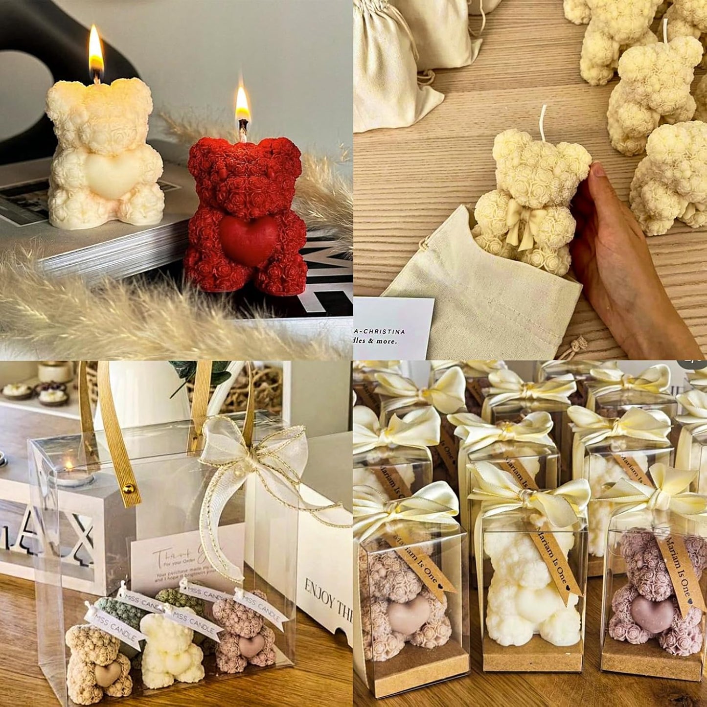 2PCS Rose Bear Silicone Mold,3D Teddy Bear Candle Making Molds,Silicone Epoxy Resin Mould,Ornament for DIY Wax Candle Art Craft Cake Chocolate Home Decor Valentine Gifts Birthday Gift(MINI)