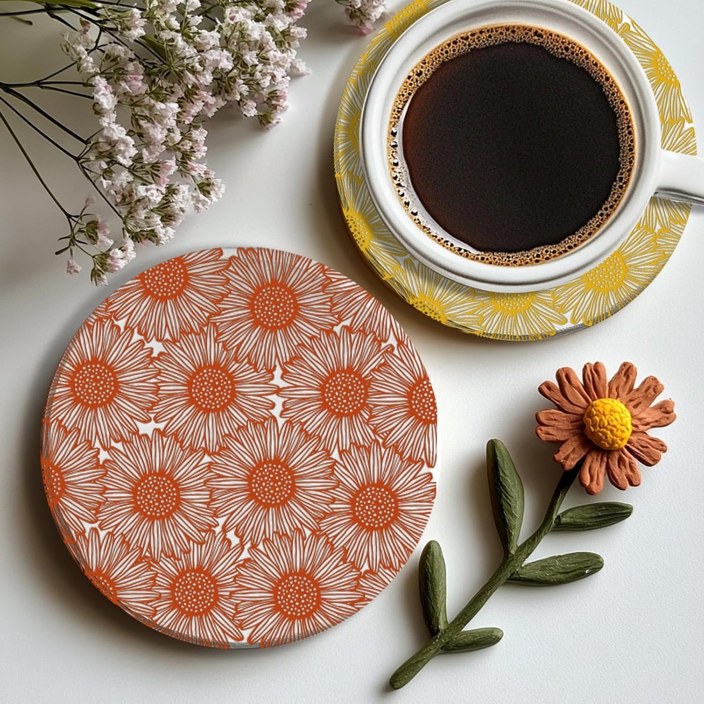 CHGCRAFT Wishing Flowers Polymer Clay Texture Sheets Silicone Texture Stamp Clay Texture Mat Modeling Pattern Pad Texture Sheets for Jewelry and Clay Earrings Tools, 5.5x5.5 inch