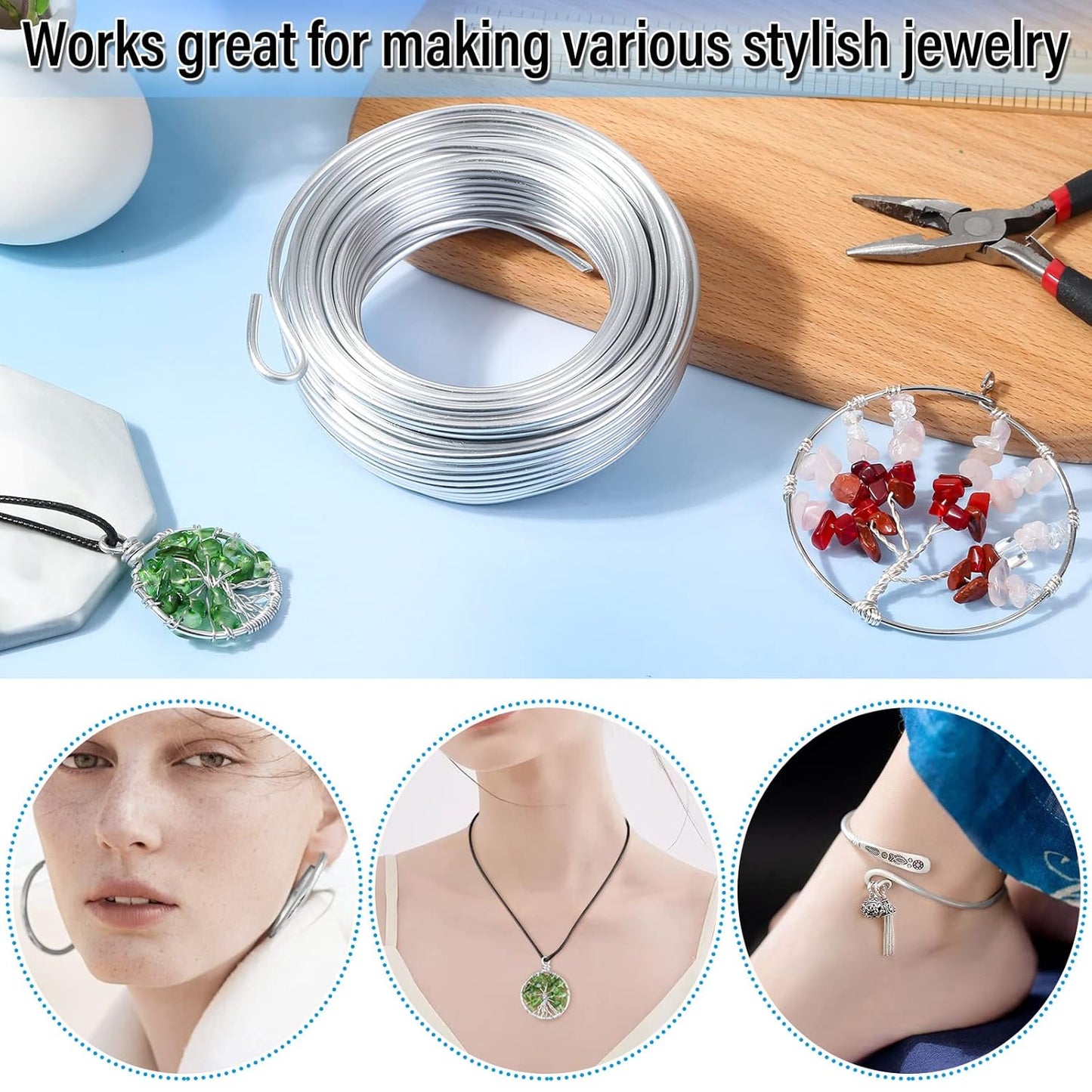 3mm Craft Wire for Sculpting, 52 Ft Aluminum Bendable Thick Metal for Bonsai Trees, Floral Armature, Weaving, Wrapping, Clay Models, Dolls, DIY Jewelry Making (9 Gauge Thickness)