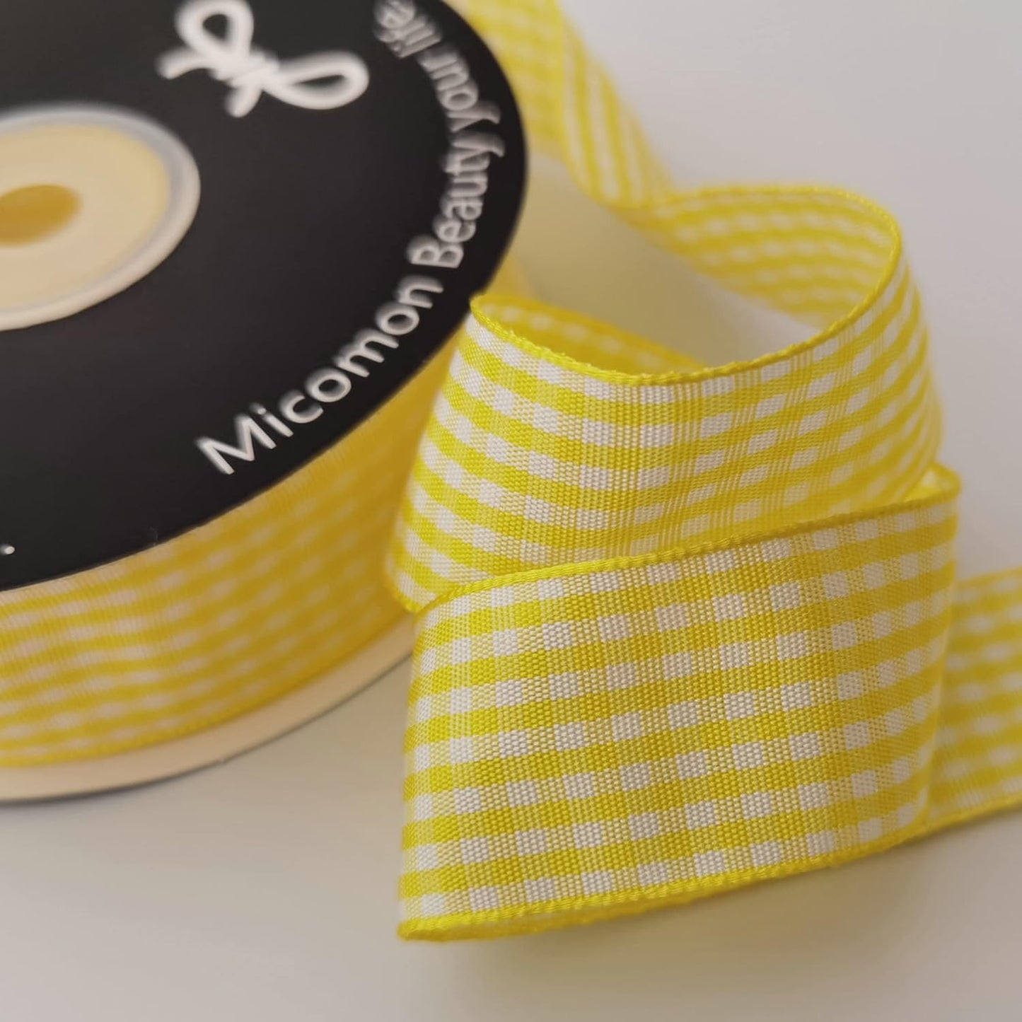 Yellow and White Gingham Ribbon Christmas Ribbon 25 Yards Each Roll 100% Polyester (1", Yellow)