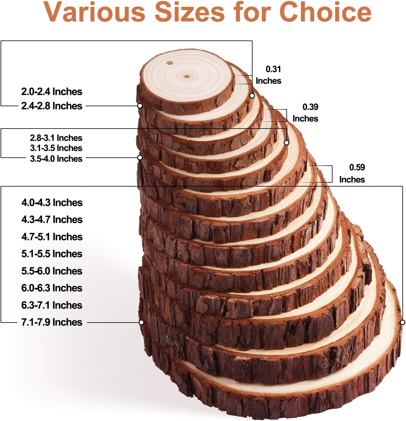 Fuyit Wood Slices 30 Pcs 2.0-2.4 Inches Craft Wood kit Unfinished Predrilled Tree Slices with Hole, Wooden Circles for Arts and Crafts Christmas Ornaments DIY Crafts