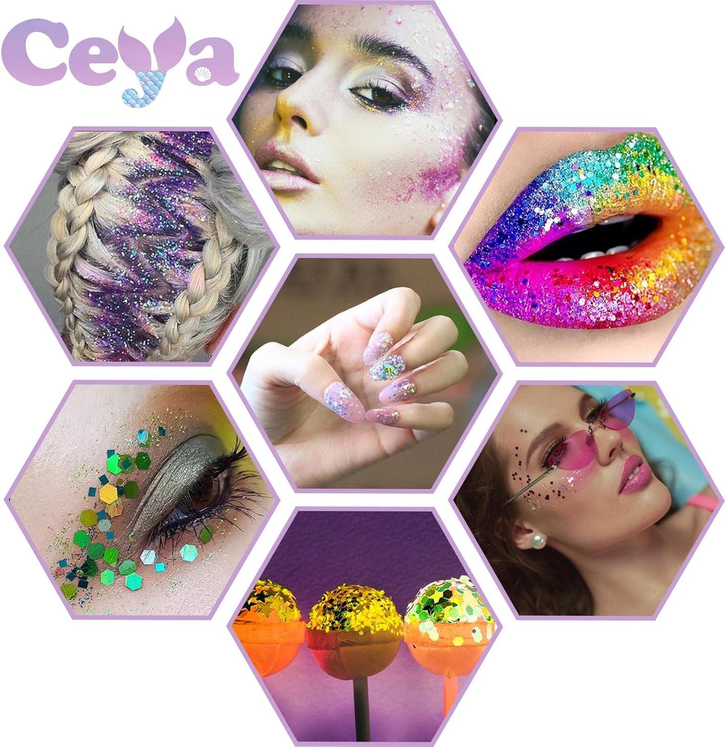 Ceya Holographic Chunky Glitter Set 28 Colors, 9.87oz/280g Craft Glitter Powder Mixed Chunky Fine Sparkle Flakes Each 15ml Iridescent Nail Sequins for Epoxy Resin Nail Art Tumbler Slime Festival Decor