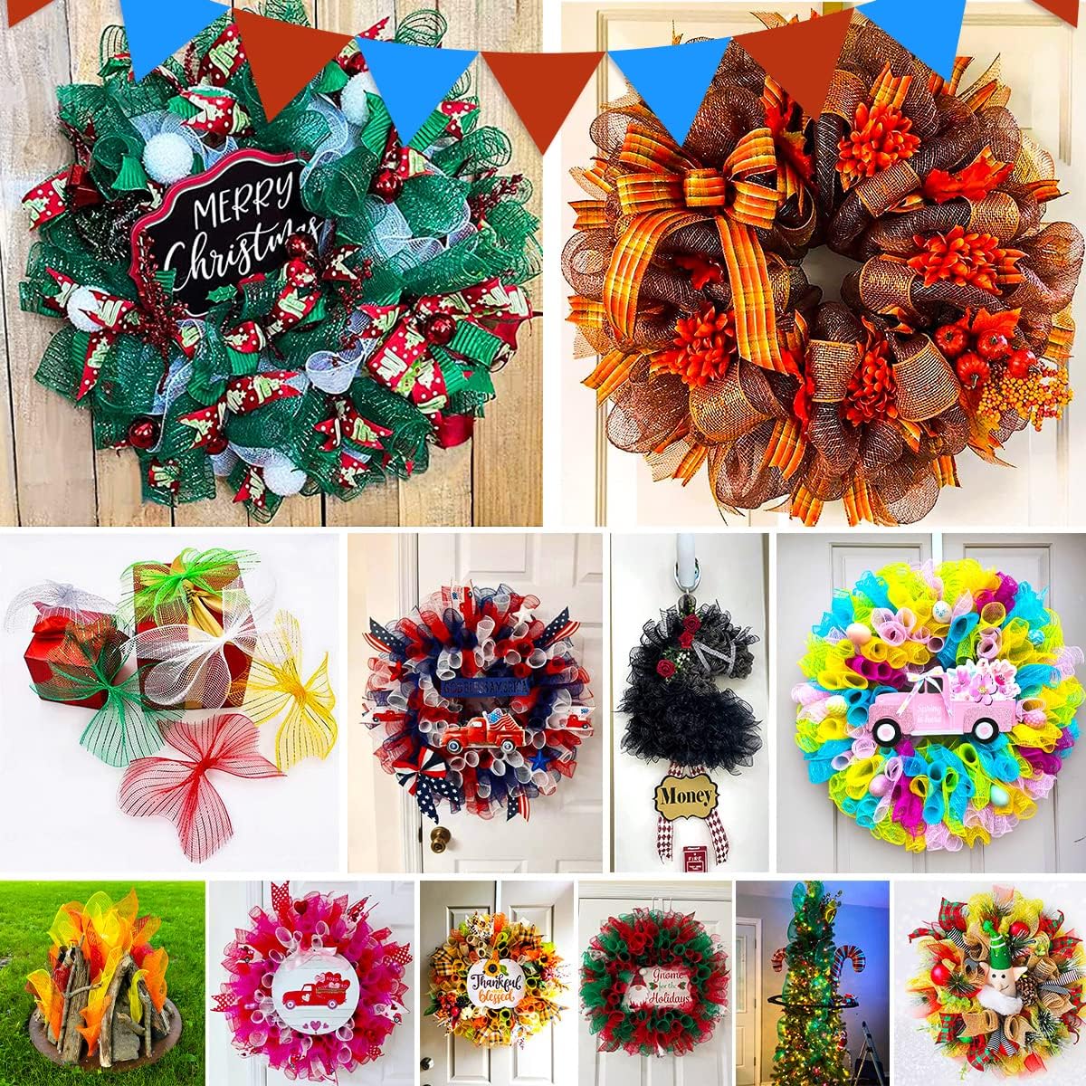 Anivia Deco Mesh Ribbon, 10inch x 30 Feet Each Roll Metallic Foil Mesh Ribbon for Wreaths Swags, Holloween, and Christmas Tree Decoration (Natural)