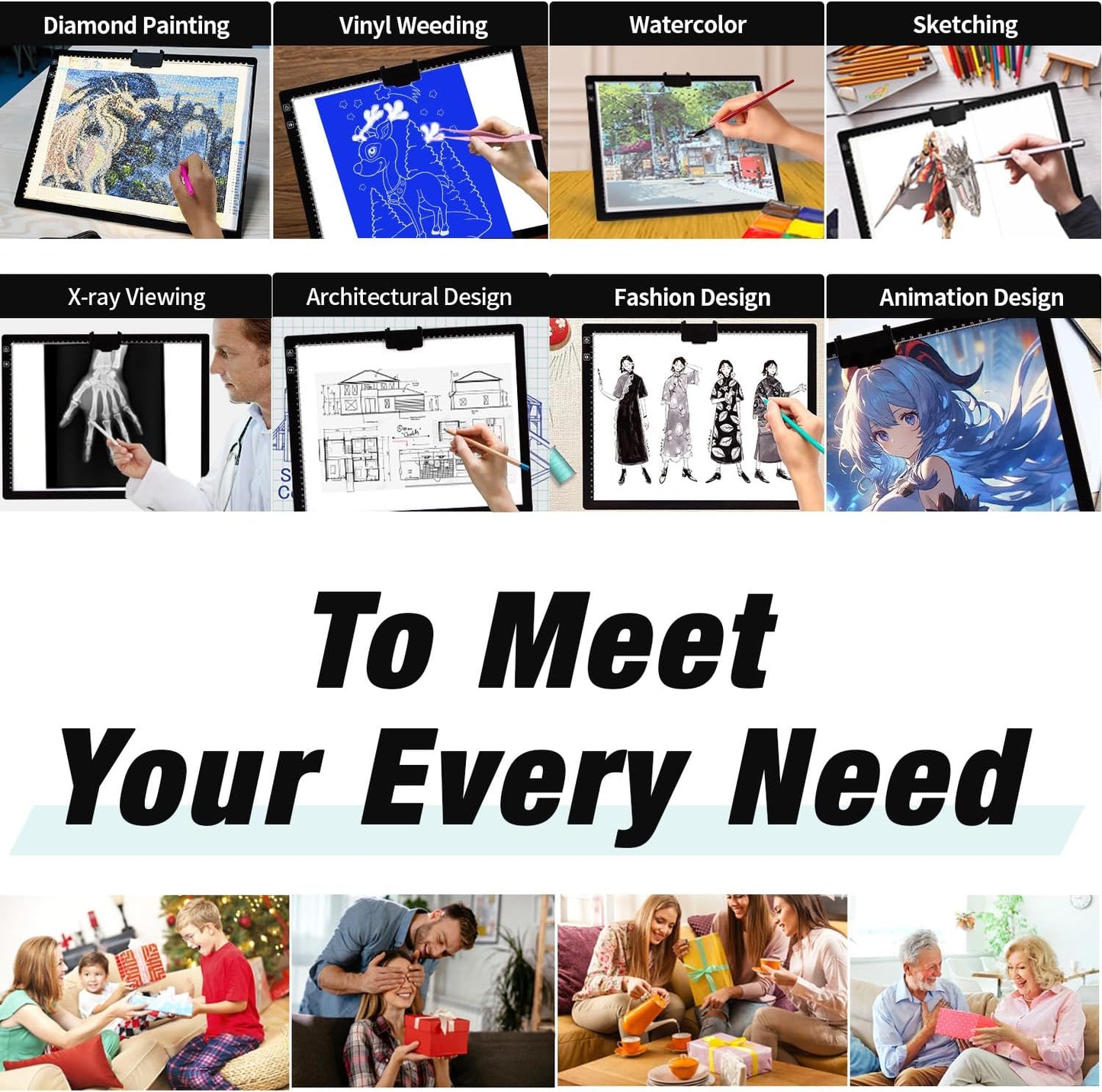 Rechargeable A3 Light Pad for Diamond Painting with Padded Case,Light Board with Stand,3 Colors Stepless Dimmable and 6 Levels of Brightness Light Box for tracing,Drawing,Sketching,Animation