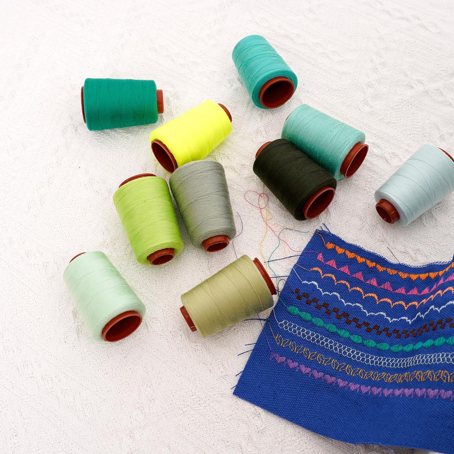10 Pcs Sewing Thread, All Purpose Sewing Thread, 10 Spools Assorted Colors Each 800 Yards of Polyester Threads for Sewing Machine, Hand Stitching, Quilting, Serger (Green Color System)