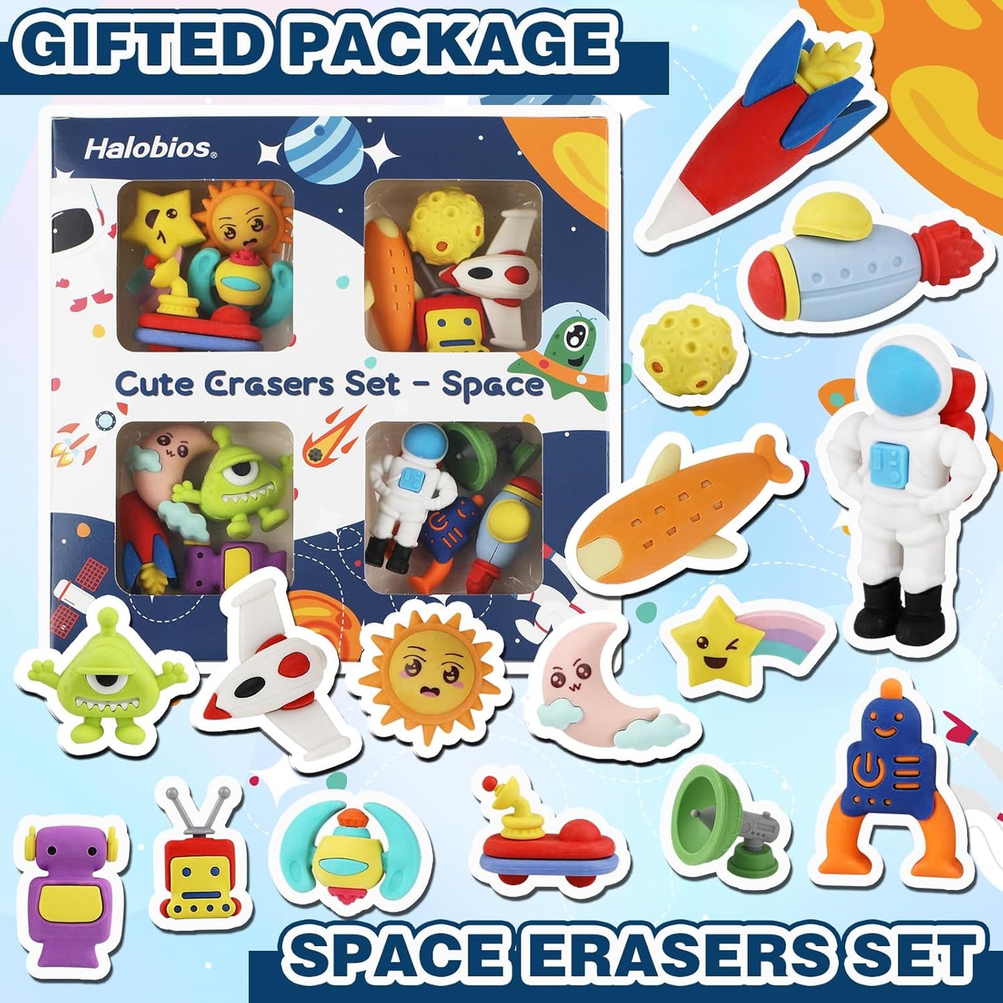 Erasers Set for Kids, Space Astronaut Pencil Eraser Bulk for Kids, Take Apart Puzzle Erasers for Classroom Prizes, Game Reward, Egg Fillers, Back to School Gift for Boys and Girls Desk Pets