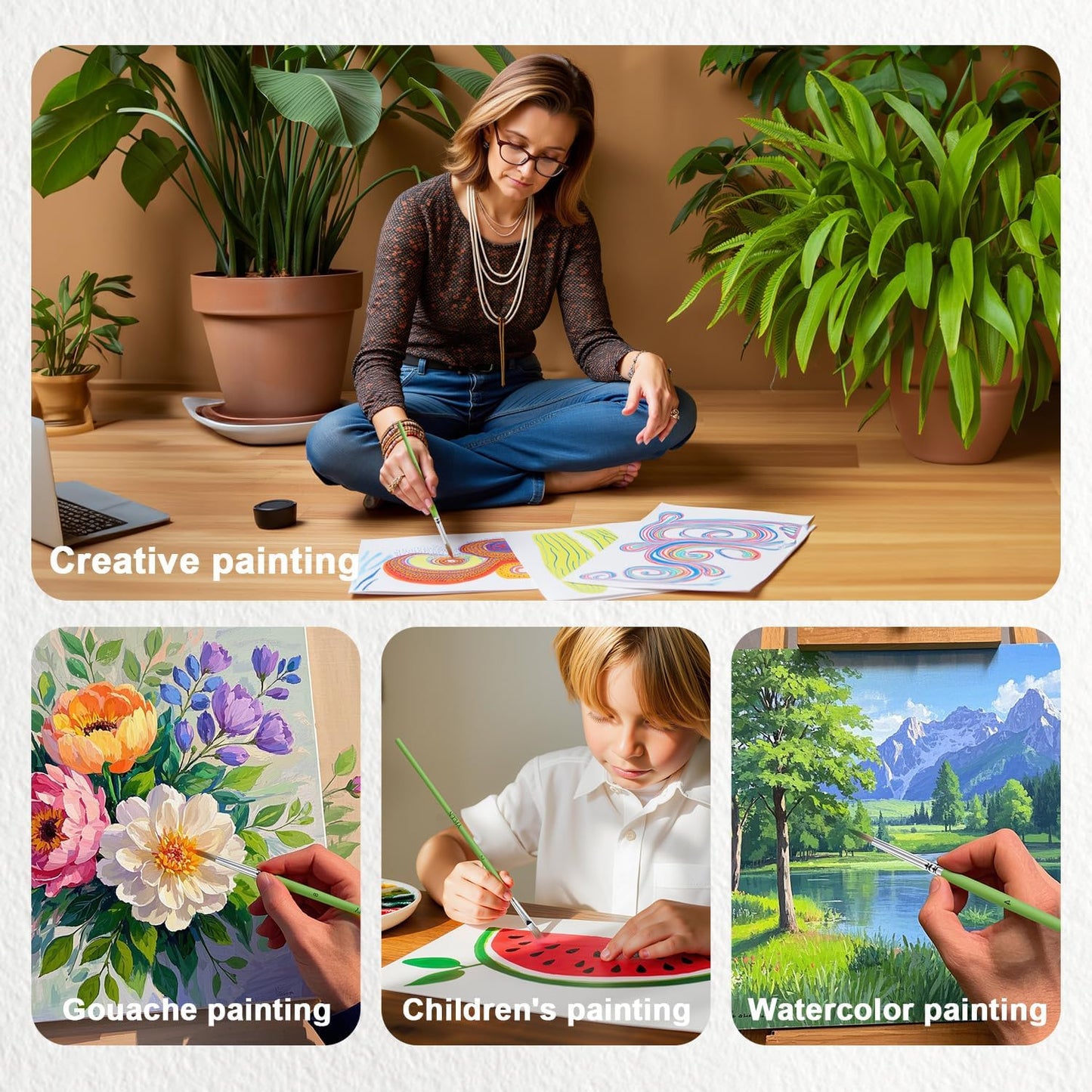 Paint Brush Set, Professional Paint Brushes for Watercolor Painting, Acrylic, Gouache & Oil Painting - Detail Paint Brushes, Round, Flat, Cat's Tongue,Liner for Artists and Beginners(15pcs)