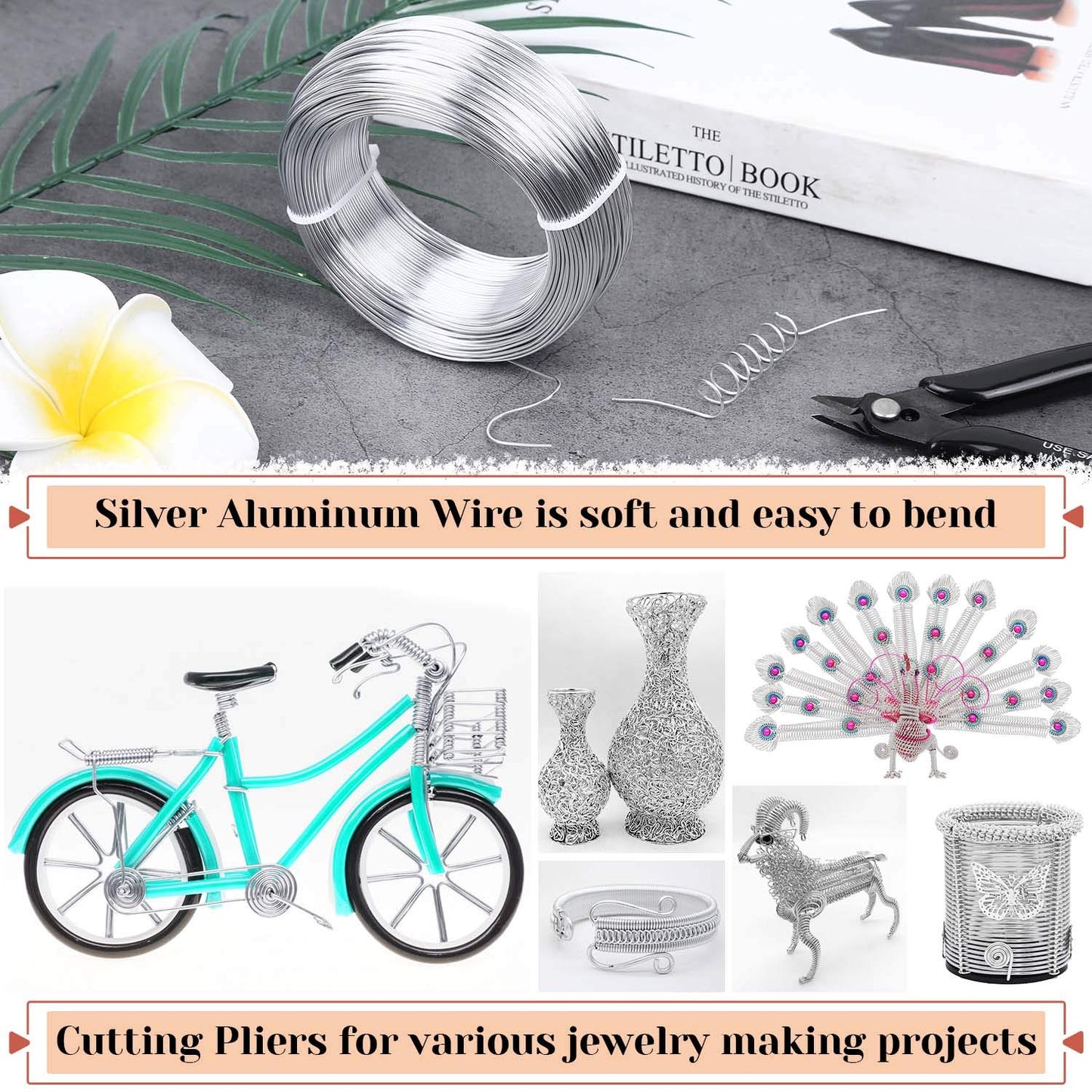 18 Gauge Aluminum Craft Wire Jewelry Making, 328 FT Metal Wire Armature Bendable Wire for Bonsai Trees, Sculpting, DIY Crafts Beading Floral (Silver, 1 mm Thickness)