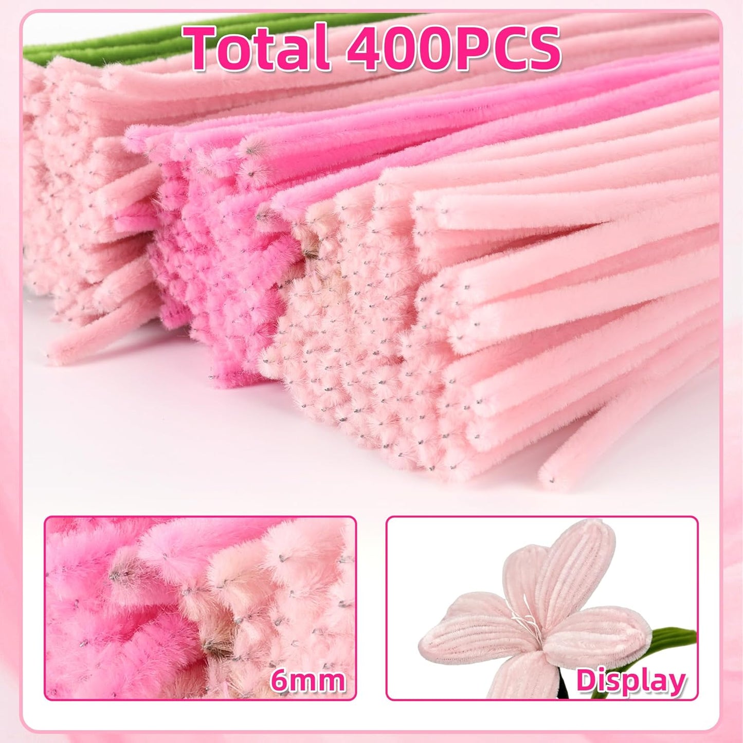 400pcs Multi-Colored Pipe Cleaners Craft Kit - Flower Making Supplies, DIY Arts and Crafts, Flexible Chenille Stems for Kids and Adults, Complete Pipe Cleaner Kit for Creative Projects